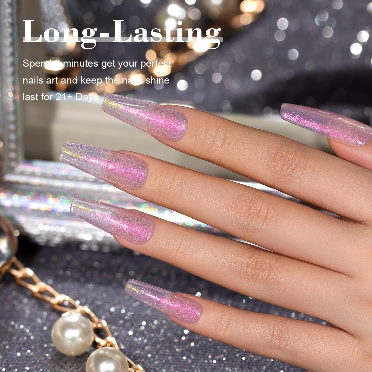 RARJSM Clear Glitter Top Coat Gel Nail Polish Red Purple Shell Iridescent Rainbow Shimmer Multichrome Colors Glossy No Wipe Mirror Shine Gel Polish Soak Off LED UV Curing Requires for Home Salon 15ml - Image 4