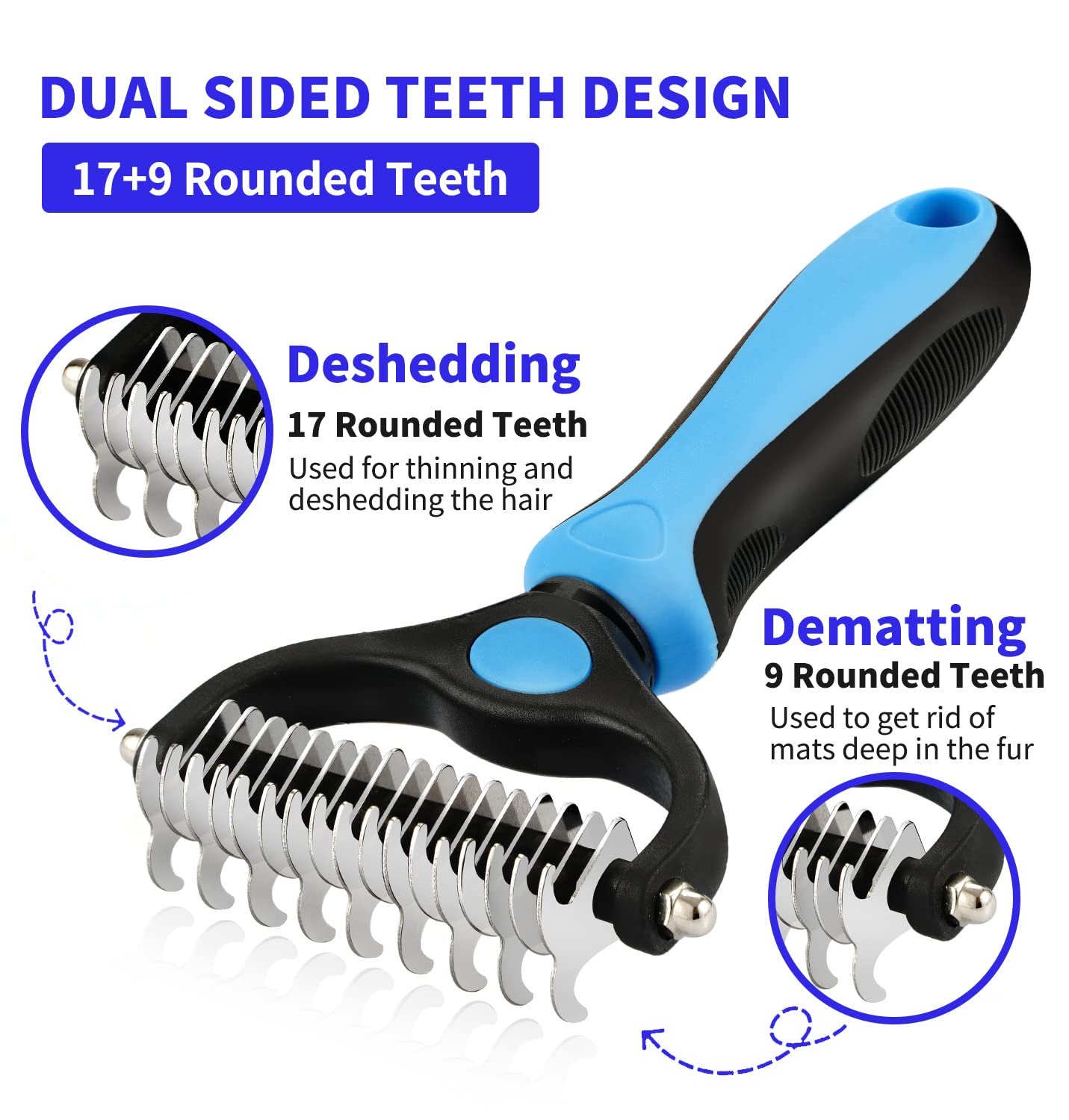 TAN.G Pet Deshedding Brush,2 Sided Undercoat Rake for Dogs & Cats,Dog Grooming Rakes Tools for Mats & Tangles Removing,Effectively Reduces Shedding by up to 95% for Short Medium and Long Pet Hair - Image 3