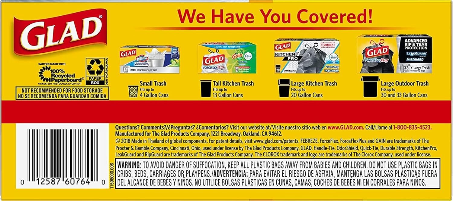 Glad 13 Gal. Tall Kitchen Handle-Tie Bags 50 ct (Pack of 4) - Image 5