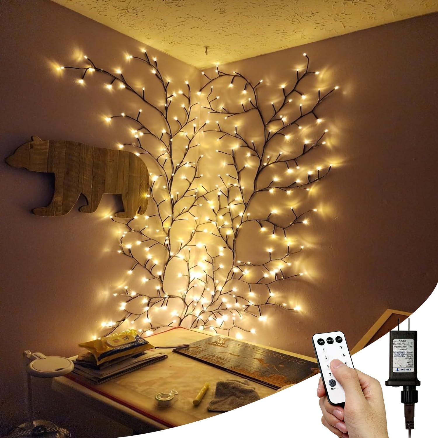 Enchanted Willow Vine Lights with Remote, Christmas Swags Decorations Indoor Room Decor, 18 Branches 144 LEDs Lighted Willow Vine Lights for Walls Bedroom Home Decor - Image 2