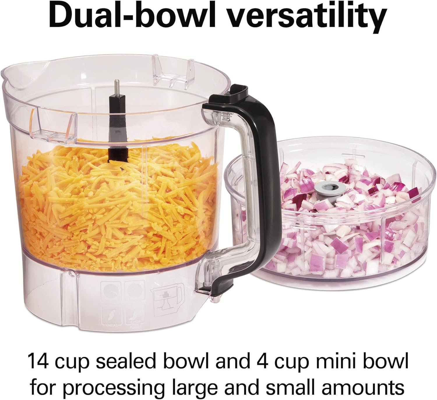 Hamilton Beach Stack & Snap Food Processor and Vegetable Chopper, BPA Free, Stainless Steel Blades, 14 Cup + 4-Cup Mini Bowls, 3-Speed 500 Watt Motor, Black (70585) - Image 3