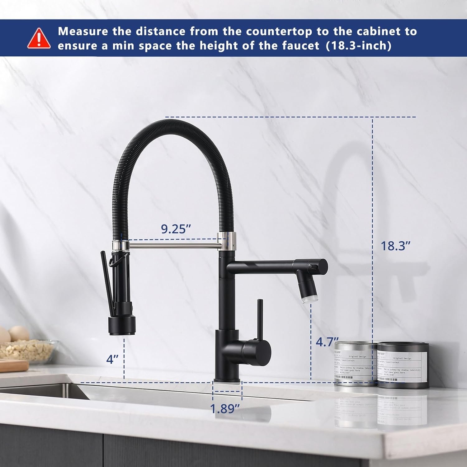 Black Kitchen Faucet,Fapully Single Handle Pull Down Kitchen Faucet with Sprayer,LED Facuet for Kitchen Sink - Image 6