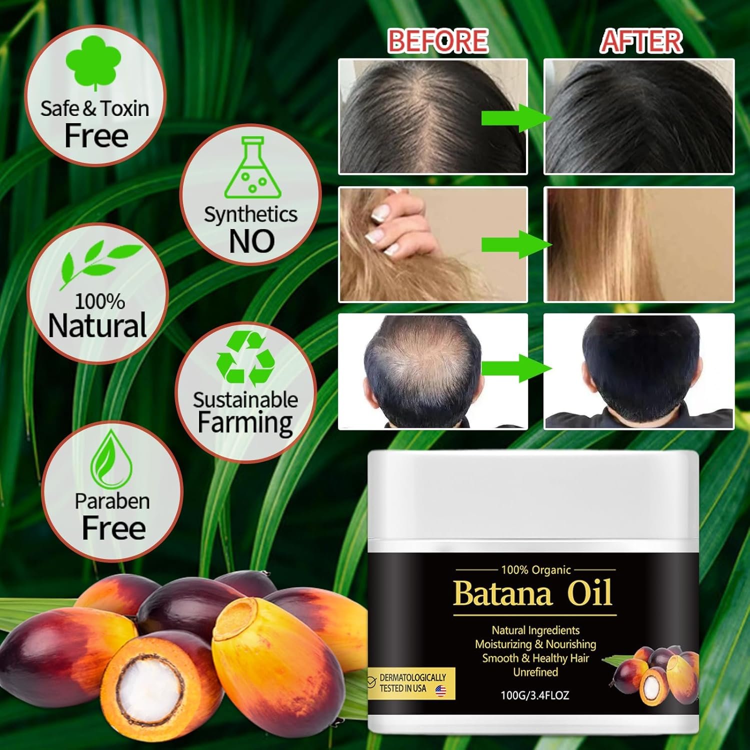 Raw Batana Hair Serum, Enhances Natural Hair Growth, Prevents Hair Loss and Split Ends, Thickens Hair, Repairs Damaged Hair, 100% Organic Treatment Oils for Men & Women - Image 6