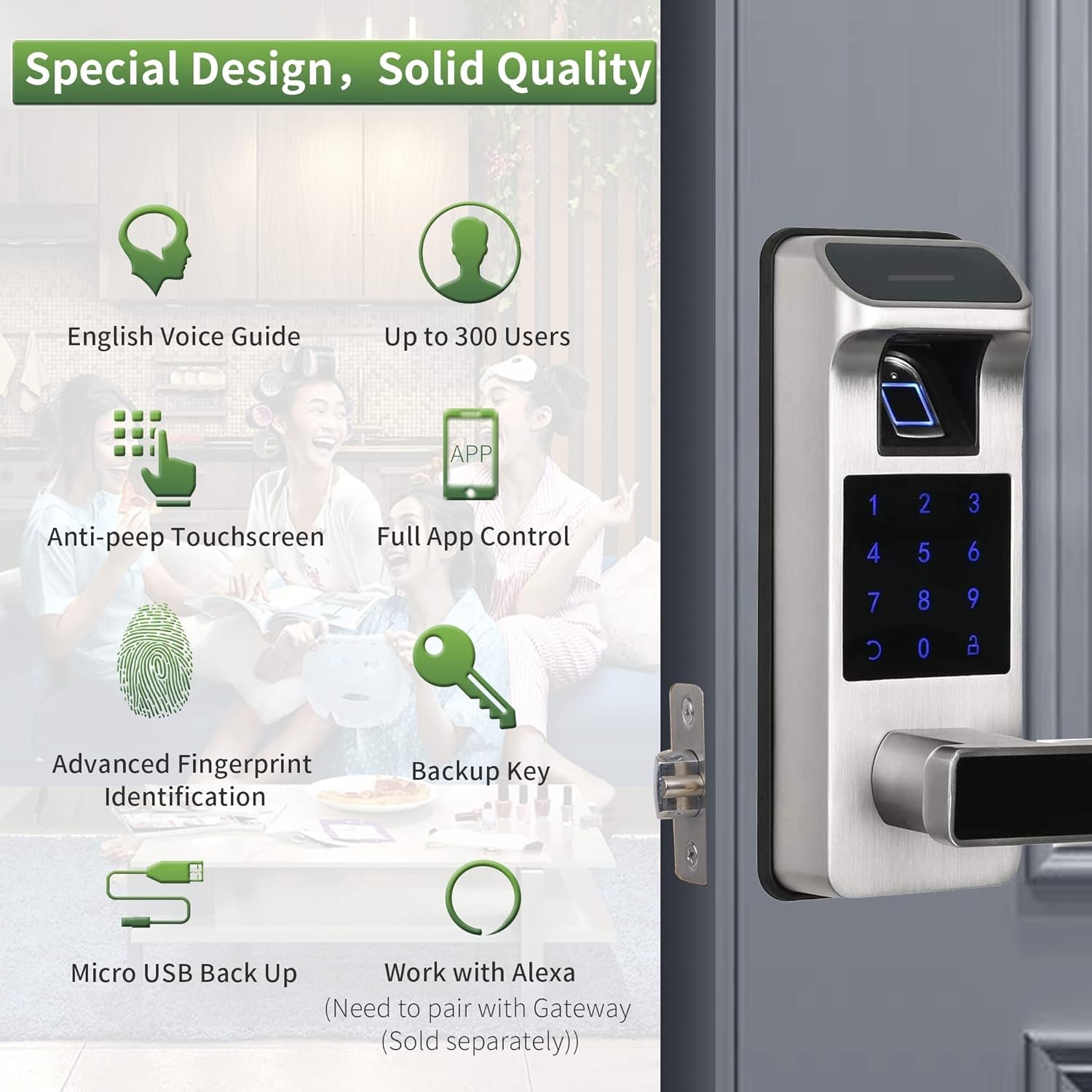 Harfo Smart Door Lock, Heavy Duty Keyless Entry Door Lock, Fingerprint Door Lock, Door Locks with Keypads, Full App Control Digital Door Lock, Keypad Lock Electronic Door Lock(Satin Nickel) - Image 3