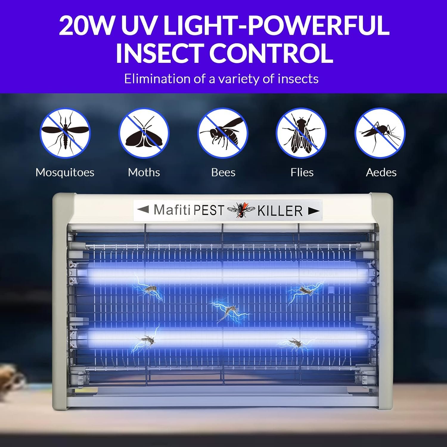 mafiti Bug Zapper 20W 3500V Fly Traps Indoor Electric Mosquito Zapper Fly Killer Gnats Fruit Trap for Home Restaurants Kitchen Garden with 2 Replacement Bulbs Grey - Image 3