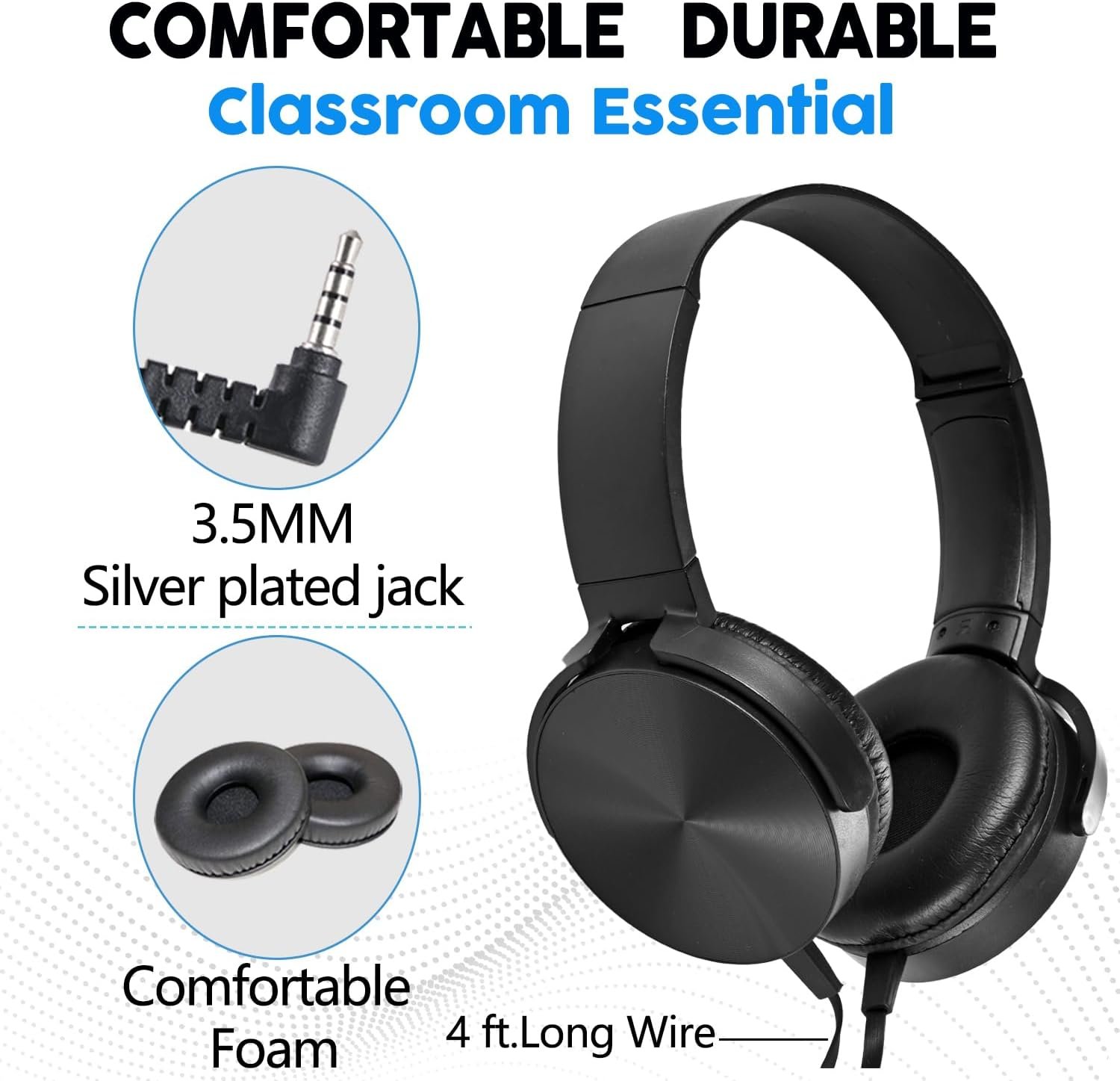 Classroom Headphones Bulk 10 Pack,Students On Ear Headsets,Comfy Swivel Earphones for Computer,School,Library,Airplane,for Online Learning and Travel,Premium Stereo Sound 3.5mm Jack (Black) - Image 4