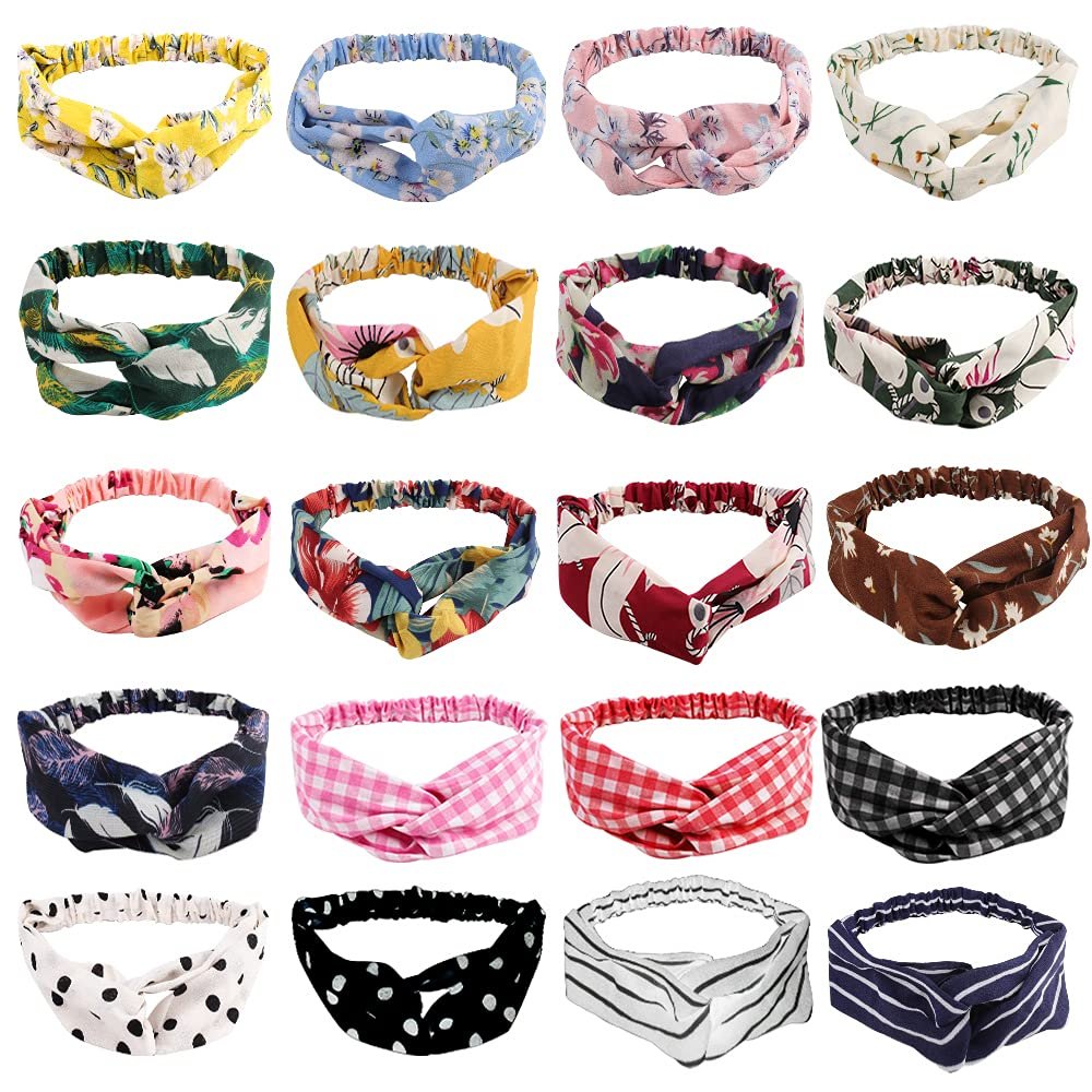 AHONEY 20 Pack Headbands for Girls Women's Hair Boho Bandana Hair Bands Headband diademas para mujer de moda Cross Elastic Twisted Floral Girls Headbands Cottagecore Accessories - Image 2
