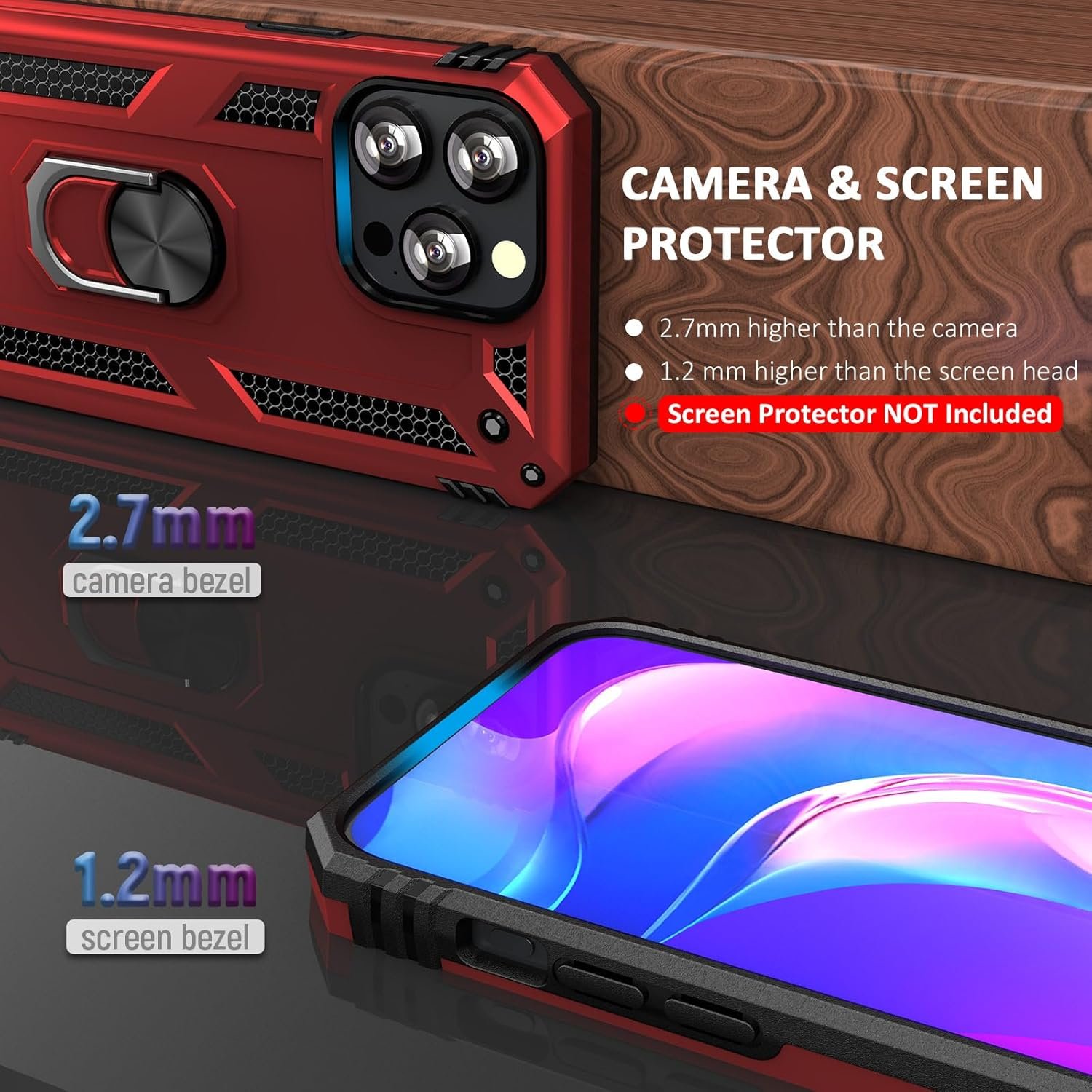ADDIT Case for iPhone 15 Pro Max Phone Case iPhone 15 Pro Max Case, with Kickstand Ring, Support Magnet Car Mount, Military Grade, Heavy Duty, for iPhone 15 Pro Max Case Red - Image 6