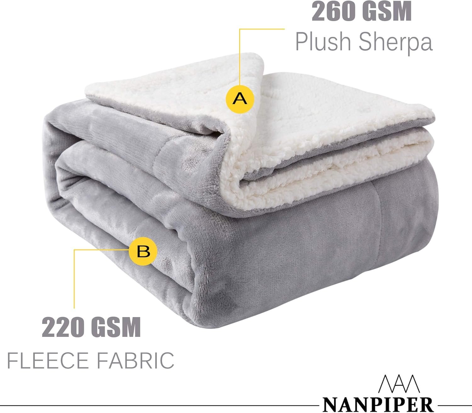 NANPIPER Sherpa Blanket Warm Blankets for Winter Super Soft Fuzzy Flannel Fleece/Wool Like Reversible Velvet Plush Couch Blanket Lightweight(Light Grey Throw Size 50"x60") - Image 5