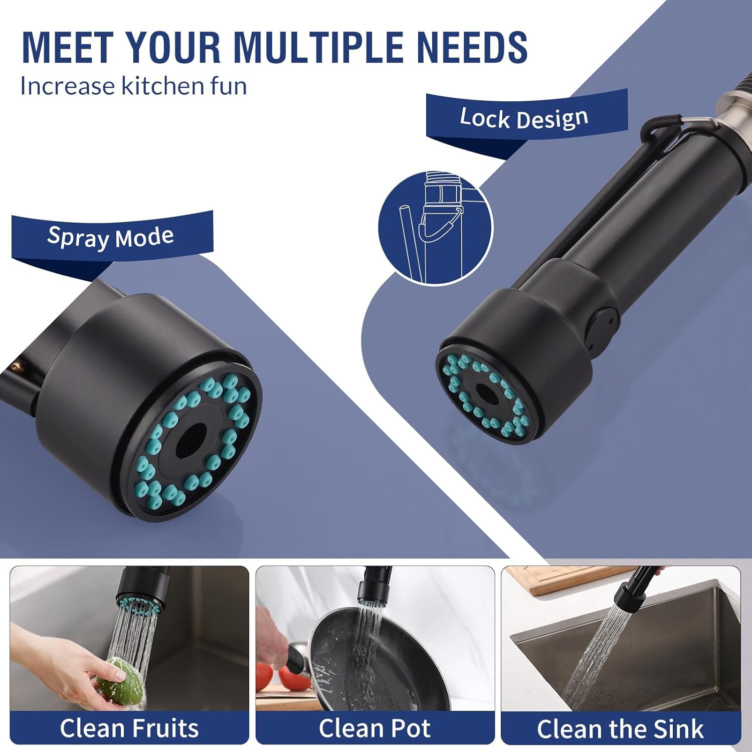 Black Kitchen Faucet,Fapully Single Handle Pull Down Kitchen Faucet with Sprayer,LED Facuet for Kitchen Sink - Image 5