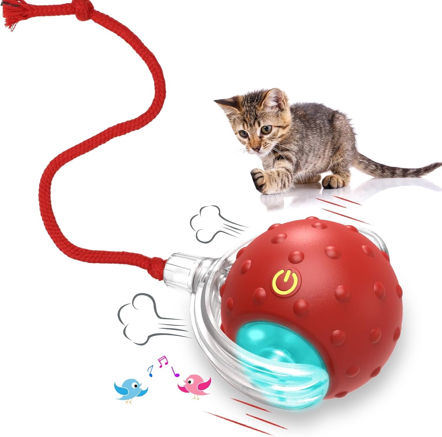 Cat Toys Interactive with Motion Activated & Chirping, Rolling Super Fast on Carpet Happy Party Game with Kittens - Image 2