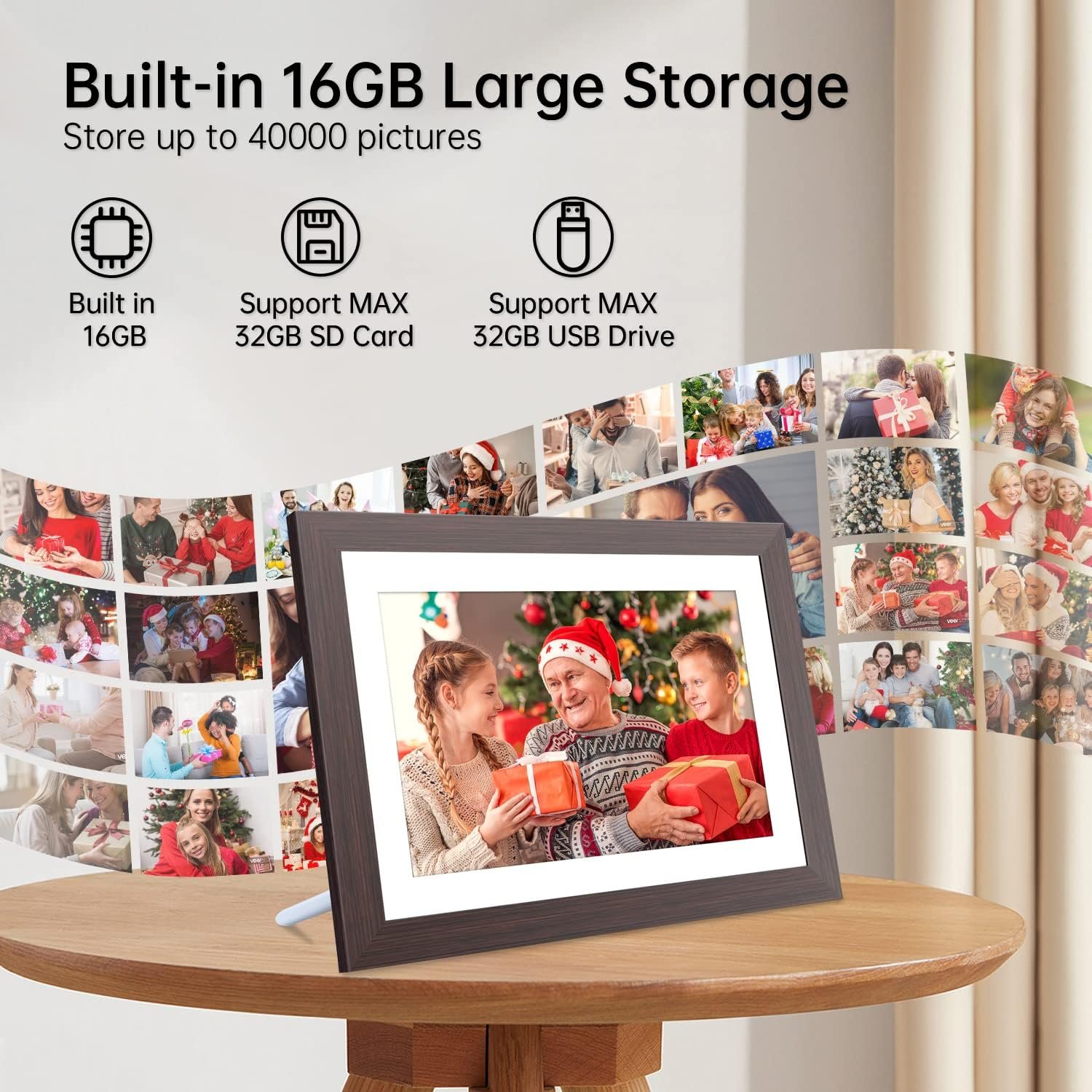 Digital Photo Frame 10.1 Inch, HAMTYSAN Smart Digital Picture Frame IPS Touch Screen, Built-in 16GB Storage, Auto-Rotate, Wood Effect, Easy Setup to Share Photos or Videos via Free App from Anywhere - Image 4