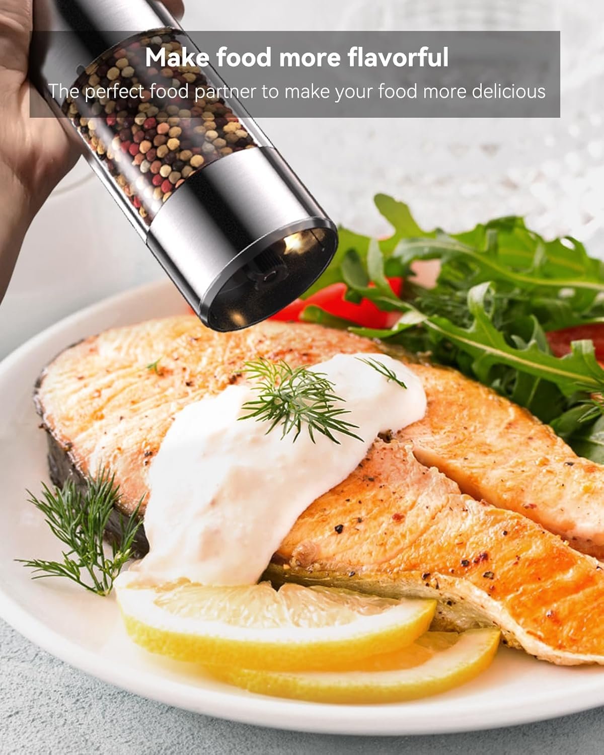 Electric Salt or Pepper Grinder Set Rechargeable with LED lights - Stainless Steel Automatic Pepper or Salt Grinder Refillable with 6 Adjustable Coarseness - Image 7