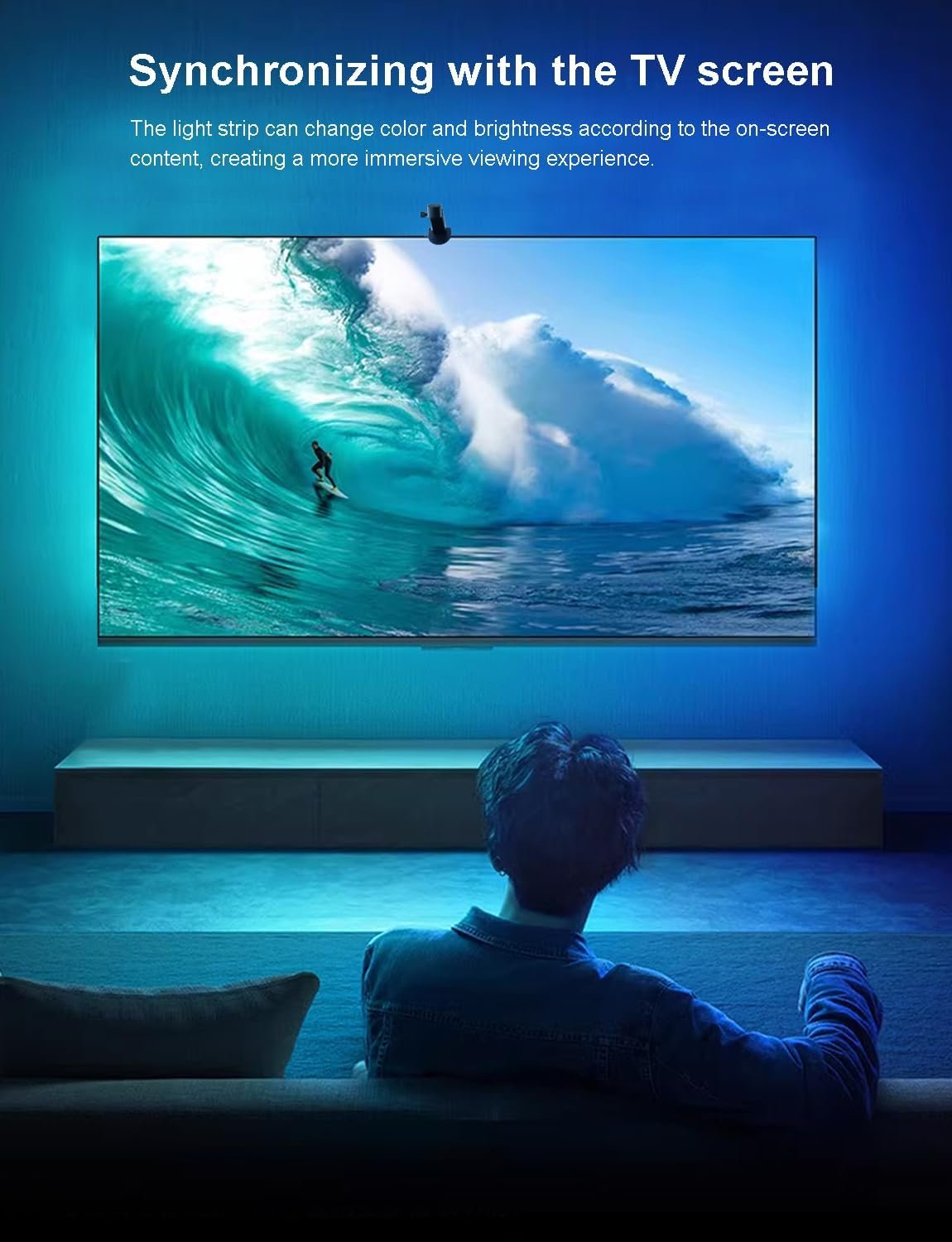 TV LED Backlight with Camera for 55-65 inch Screens, 13Ft LED Strip Lights Sync to Screen & Music, RGB Built in Chip Strip Lights Color Changing, Smart App Control, USB Power - Image 7