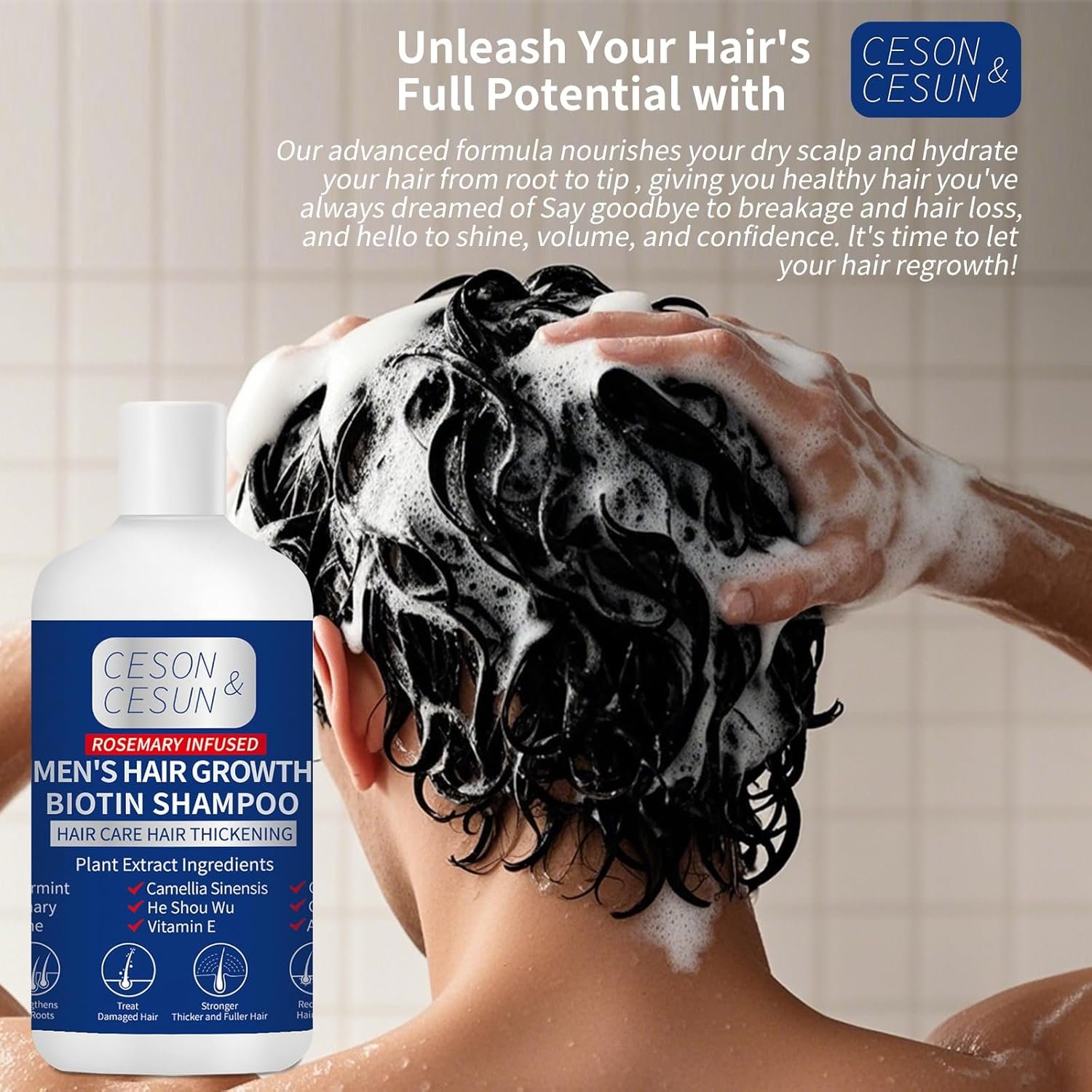 Ceson&Cesun Hair Growth Shampoo Organics Anti-Thinning Biotin Thickening Shampoo Infused with Rosemary, CLINICALLY TESTED Effective - Strengthening Hair Thickening Products for Men & Women 10.1 Oz - Image 10