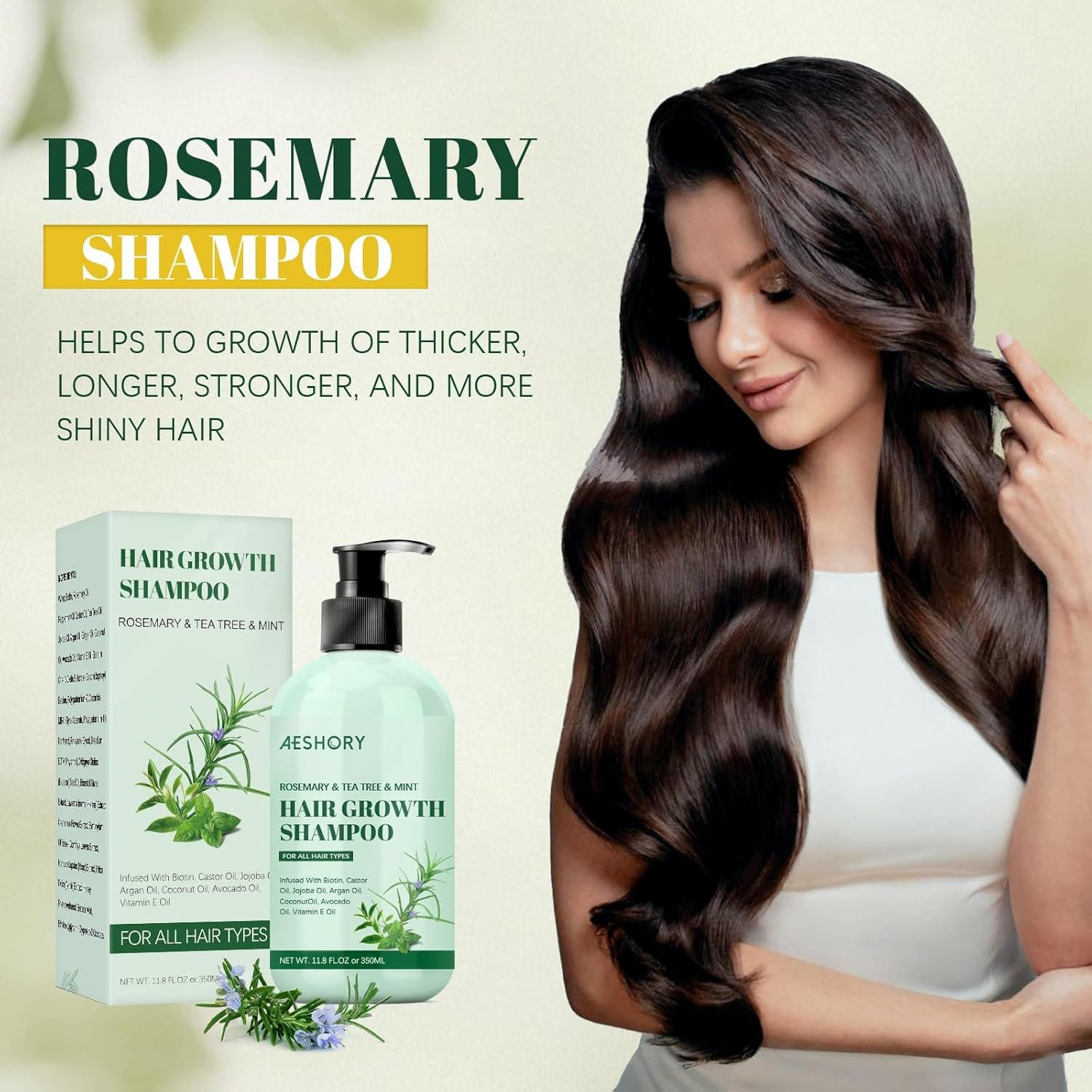 Rosemary Hair Growth Shampoo - Rosemary Mint Strengthening Shampoo with Tea Tree, Biotin, Castor Oil for Thinning Hair and Hair Loss, 11.8 Fl. oz - Image 8