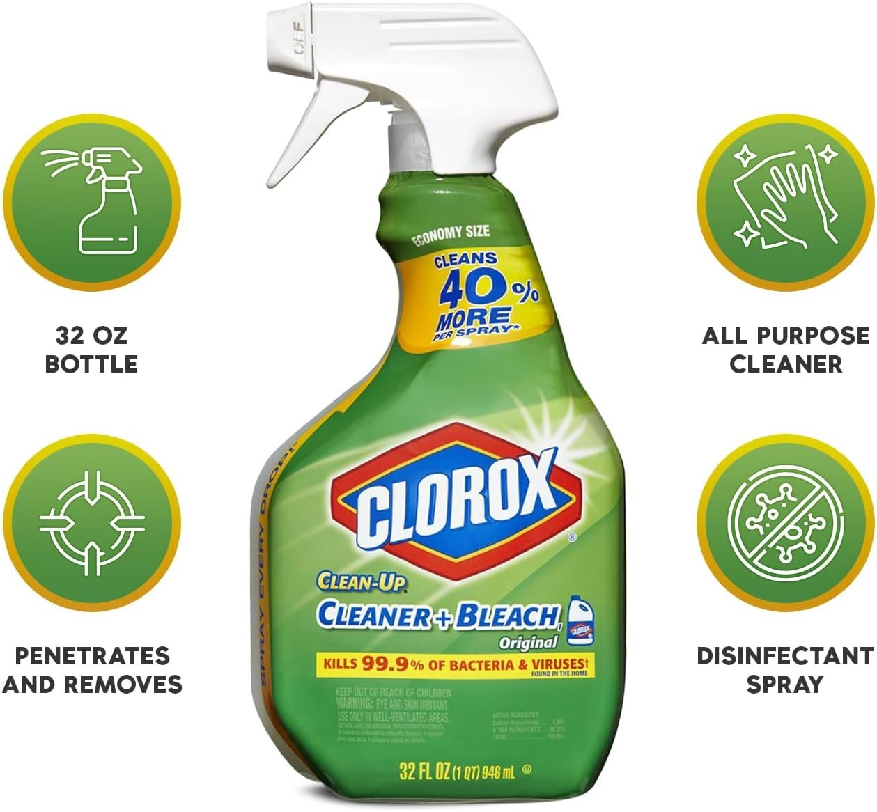 Plexon All Purpose Cleaner with Bleach Original, 64 FL OZ Microfiber With Bleach Spray Original Scent, 32 FL OZ - Image 4