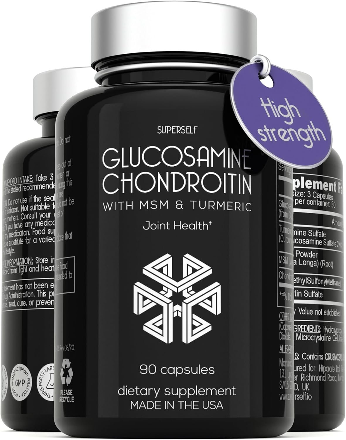 Glucosamine Chondroitin MSM with Turmeric - High Strength Joint Support Supplement for Adults Men & Women - 90 Capsules - 1500mg Glucosamine Sulfate per Serving - Image 2