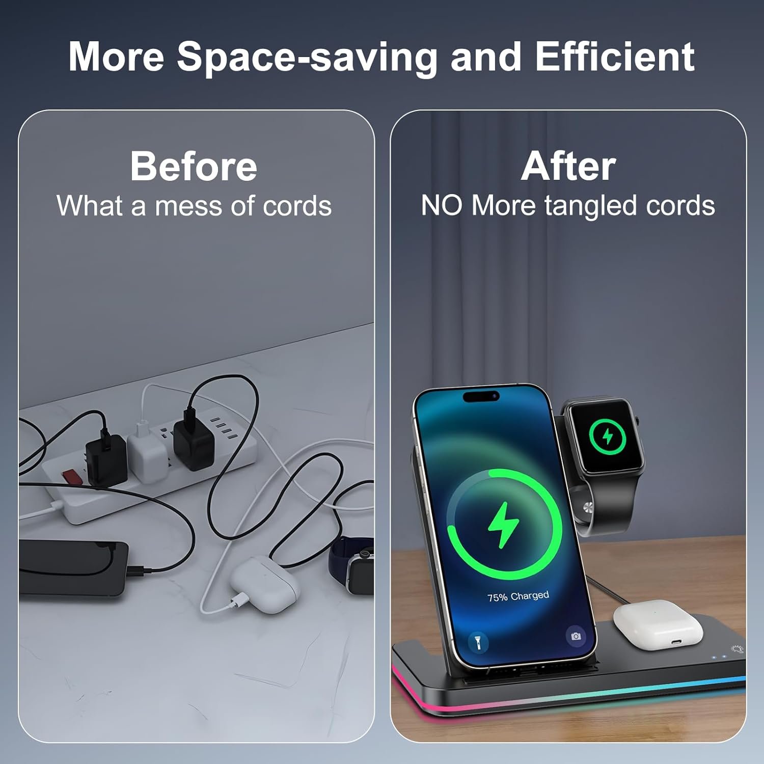 3 in 1 Charging Station Wireless Charger iPhone Fast Charger Foldable Charging Stand for Apple Multiple Devices with an 18 W Quick Charger for iPhone 16/15/14/13 Pro Max Apple Watch AriPods Pro 2 - Image 5