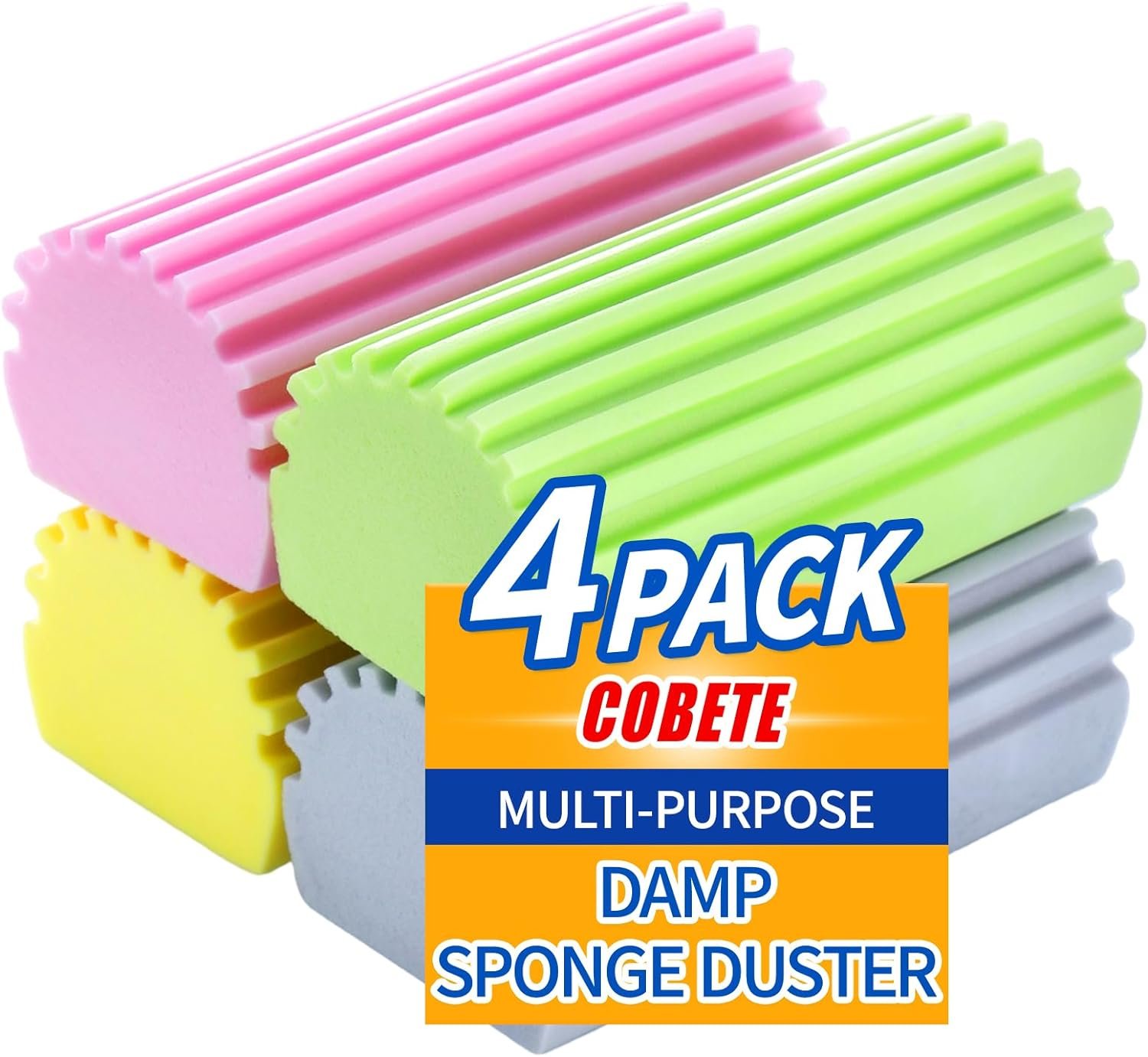 COBETE Damp Clean Duster Sponge,4pack Magic Sponge Eraser,Reusable Damp Dusting Sponge Household Cleaning for Blinds, Glass, Baseboards,Radiators,Window Track Grooves(Multi Color) - Image 2
