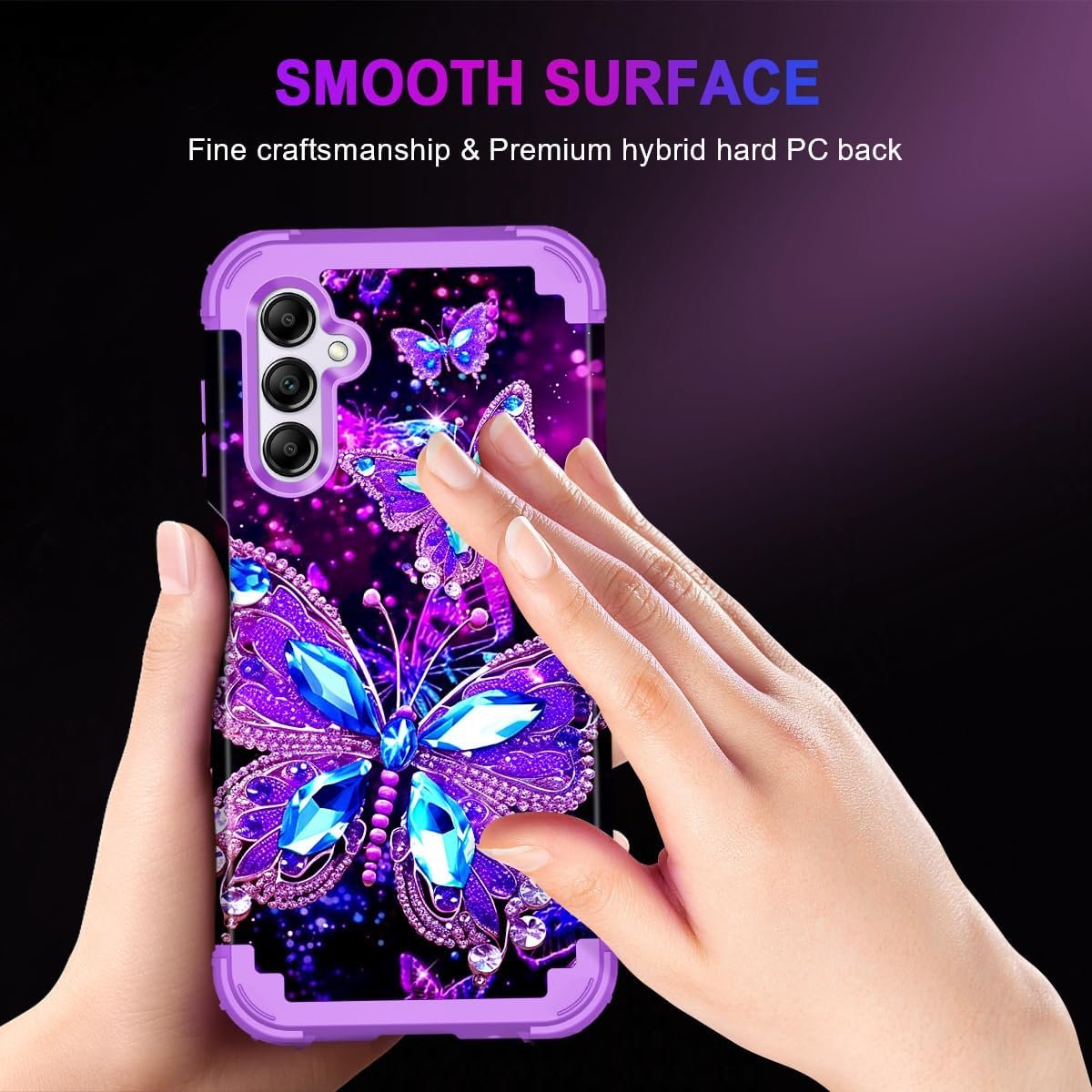 Miqala for Galaxy A14 5G Case,Glow in The Dark Three Layer Heavy Duty Shockproof Full Protection Hard Plastic Bumper+Soft Silicone Protective Case for Samsung Galaxy A14 5G 6.6 inch,Dark Butterfly - Image 8