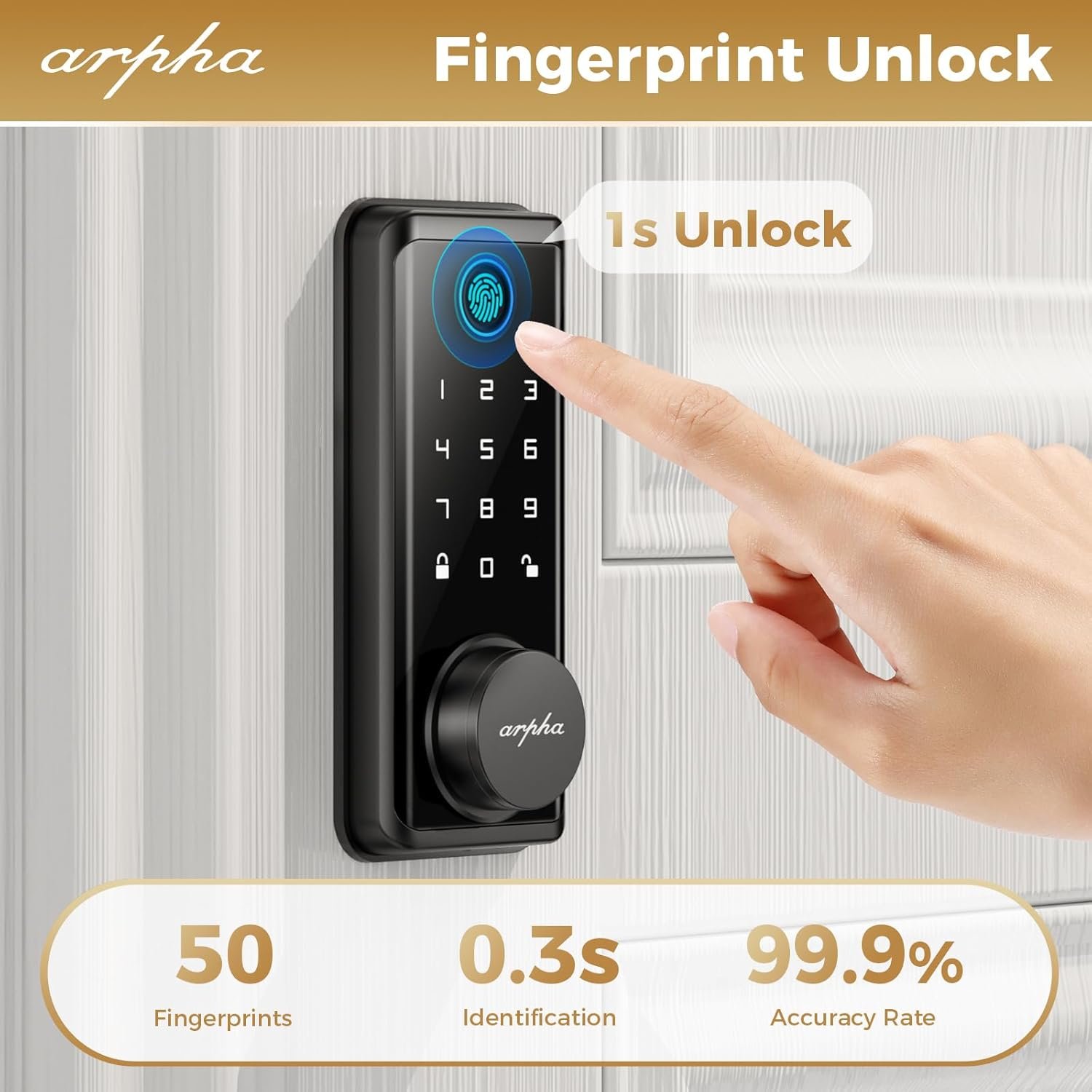 Fingerprint Door Lock • Keyless Entry Door Lock Deadbolt • Multiple Entry Methods – APP • Fingerprint Touch ID • Keypad Code • Traditional Key • Auto-Lock • IP54 Waterproof • Easy to Install, Black - Image 4