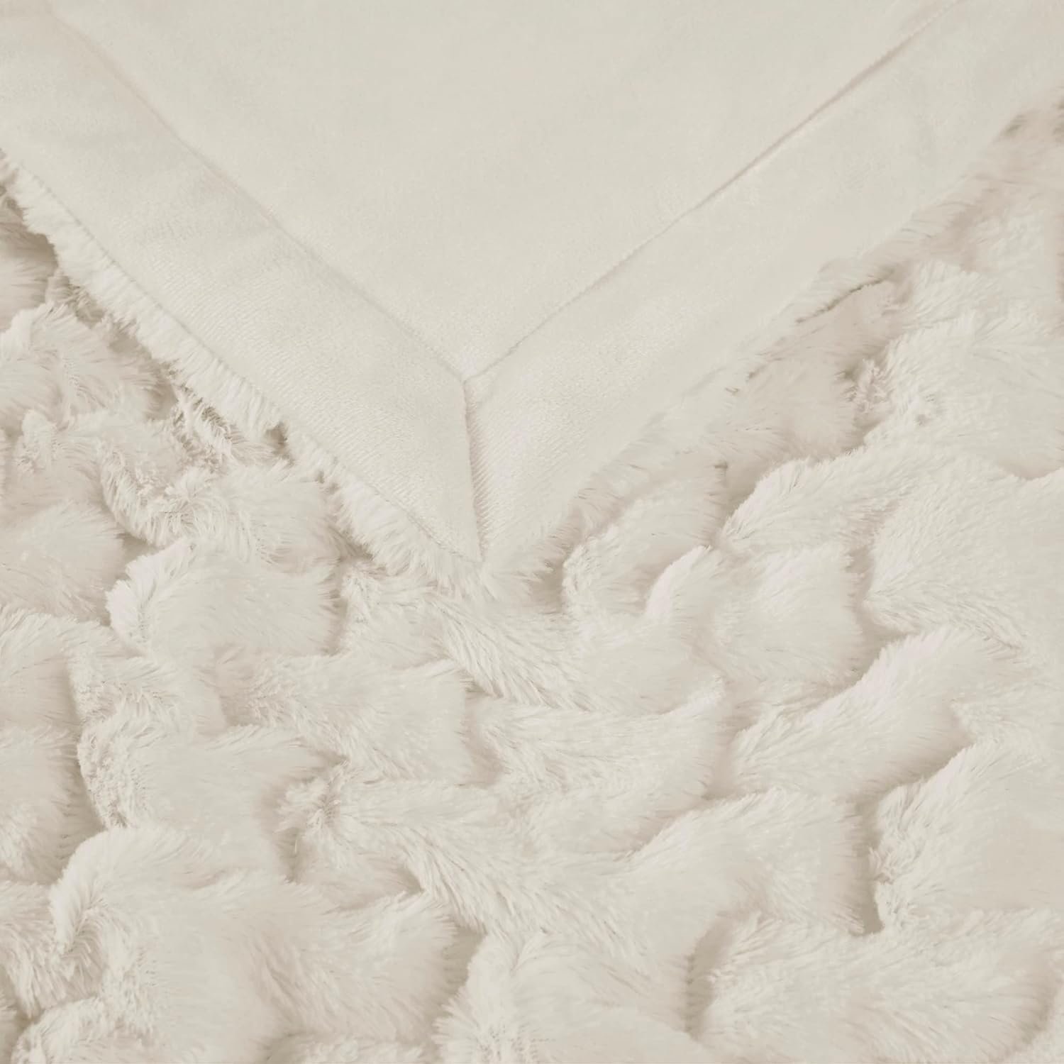 Madison Park Ruched Fur Luxury Throw Premium Soft Cozy Brushed Long Faux Fur For Bed, Couch or Sofa , 50x60" , Ivory - Image 6