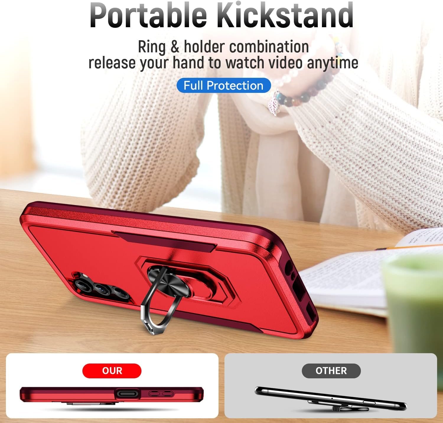 for Samsung Galaxy A14 5G Case with Kickstand Ring Rugged Protective Military Grade Shockproof Case for Galaxy A14 5G Phone Case (Red) - Image 3