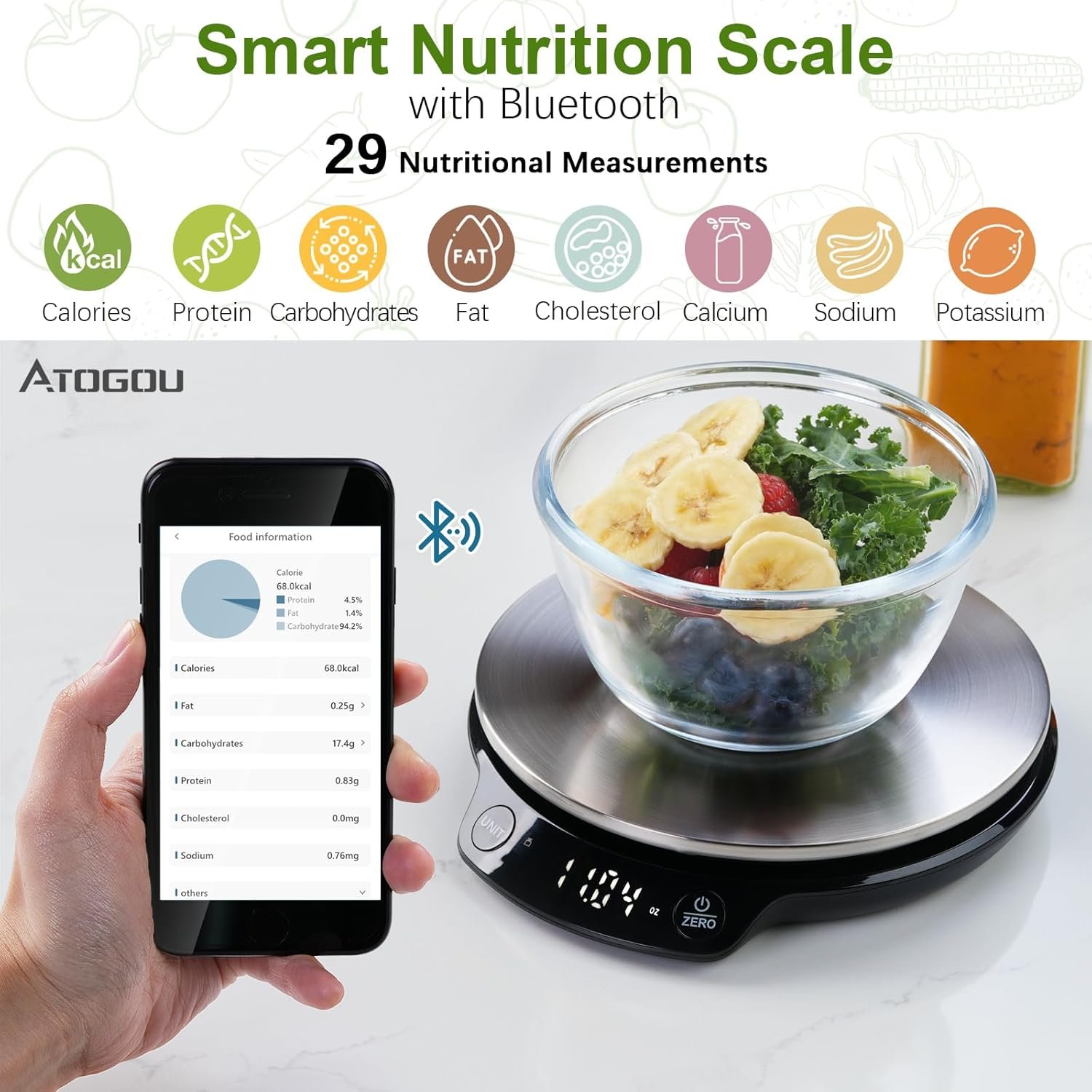 Smart Nutritional Scale,0.005 oz/0.1 g High Precision, 11 lb/5 kg,Smart Food Scales Calorie Calculator with App Food Database, Digital Kitchen Scale for Cooking, Baking, etc, Black - Image 3