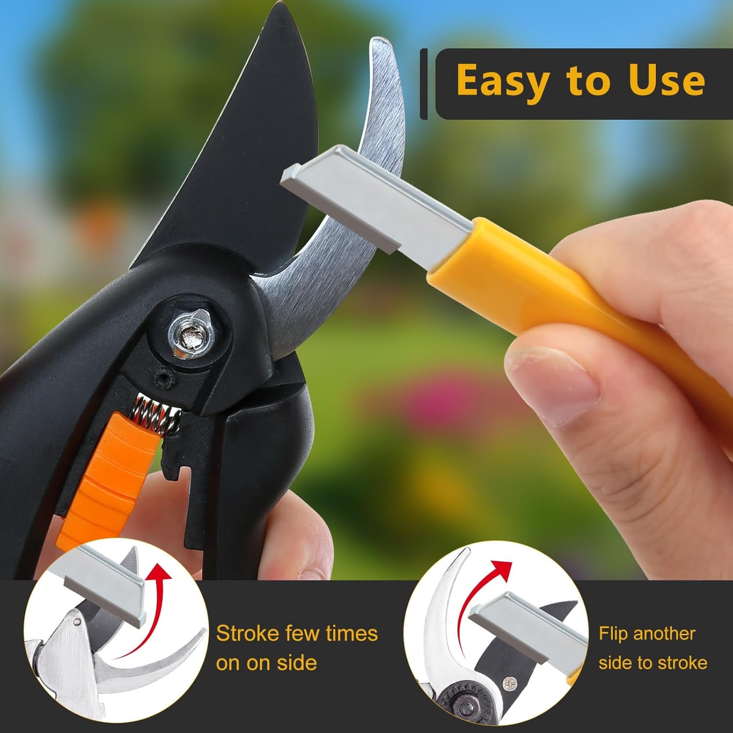 2PCS Garden Tool Sharpener, Blade Sharpener Stone for Garden Knife Sharpener, Shear Scissor Sharpener Blade Sharpening for Gardening Pruner/Pocket Knives (2, Yellow+Black) - Image 6