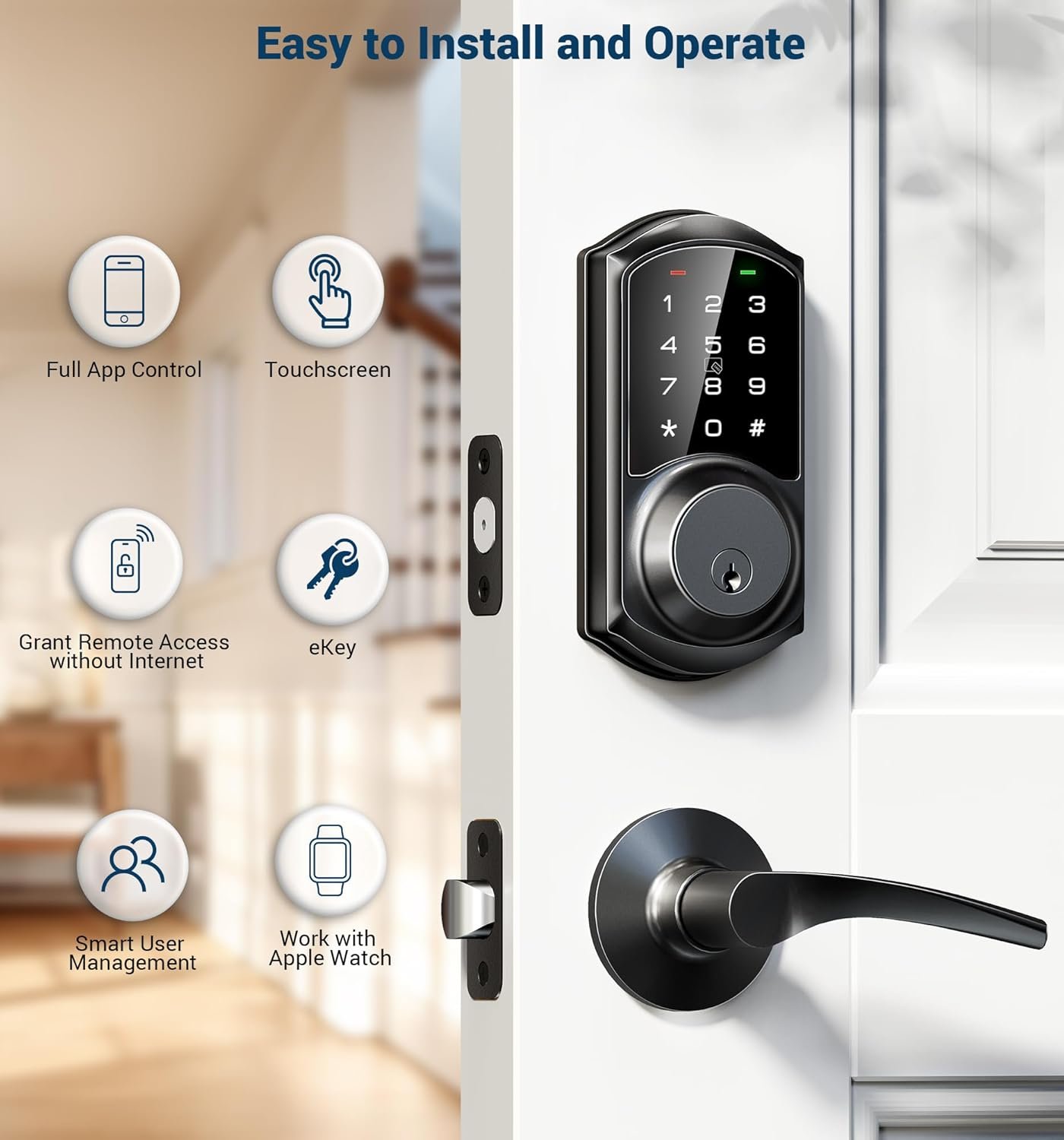 Veise Smart Deadbolt with App Control, Keyless Entry Smart Lock for Front Door, Electronic Digital Door Lock with Code, Easy Install, Matte Black - Image 5
