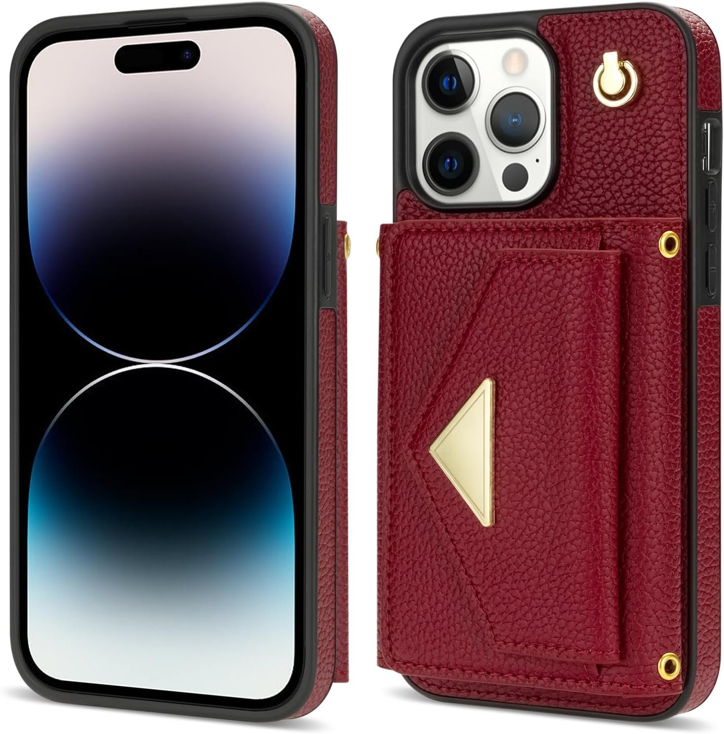 Phone Case for iPhone 15 Pro 6.1 inch Wallet Cover RFID Blocking Credit Card Holder with Crossbody Strap Lanyard Stand Leather Cell Accessories iPhone15Pro 5G i i-Phone i15 iPhone15 15Pro Girls Red - Image 8