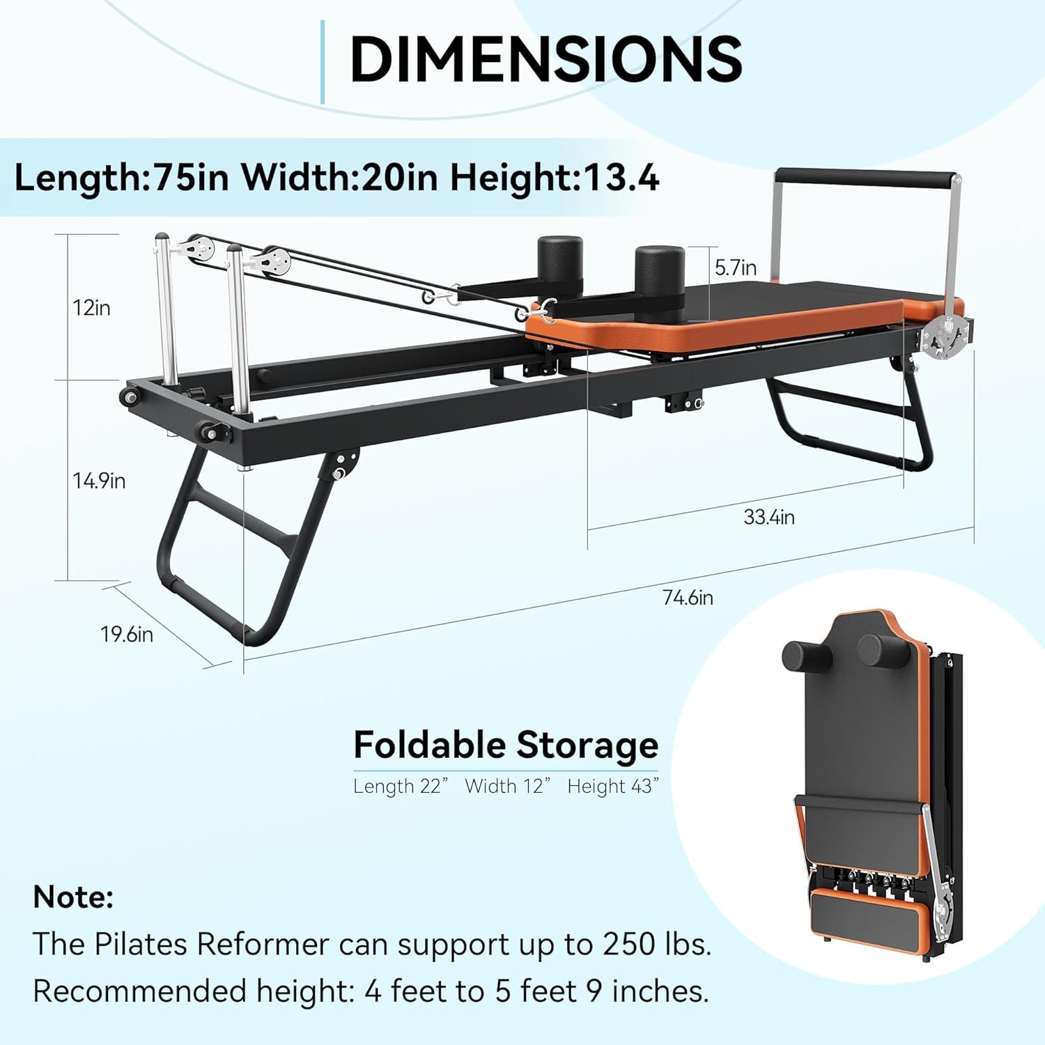 Pilates Reformer,Dpiolrcag Foldable Pilates Machine & Equipment for Home Use and Gym Workout, Suitable for Advanced and Beginners Users, Up to 250 lbs Weight Capacity - Image 7