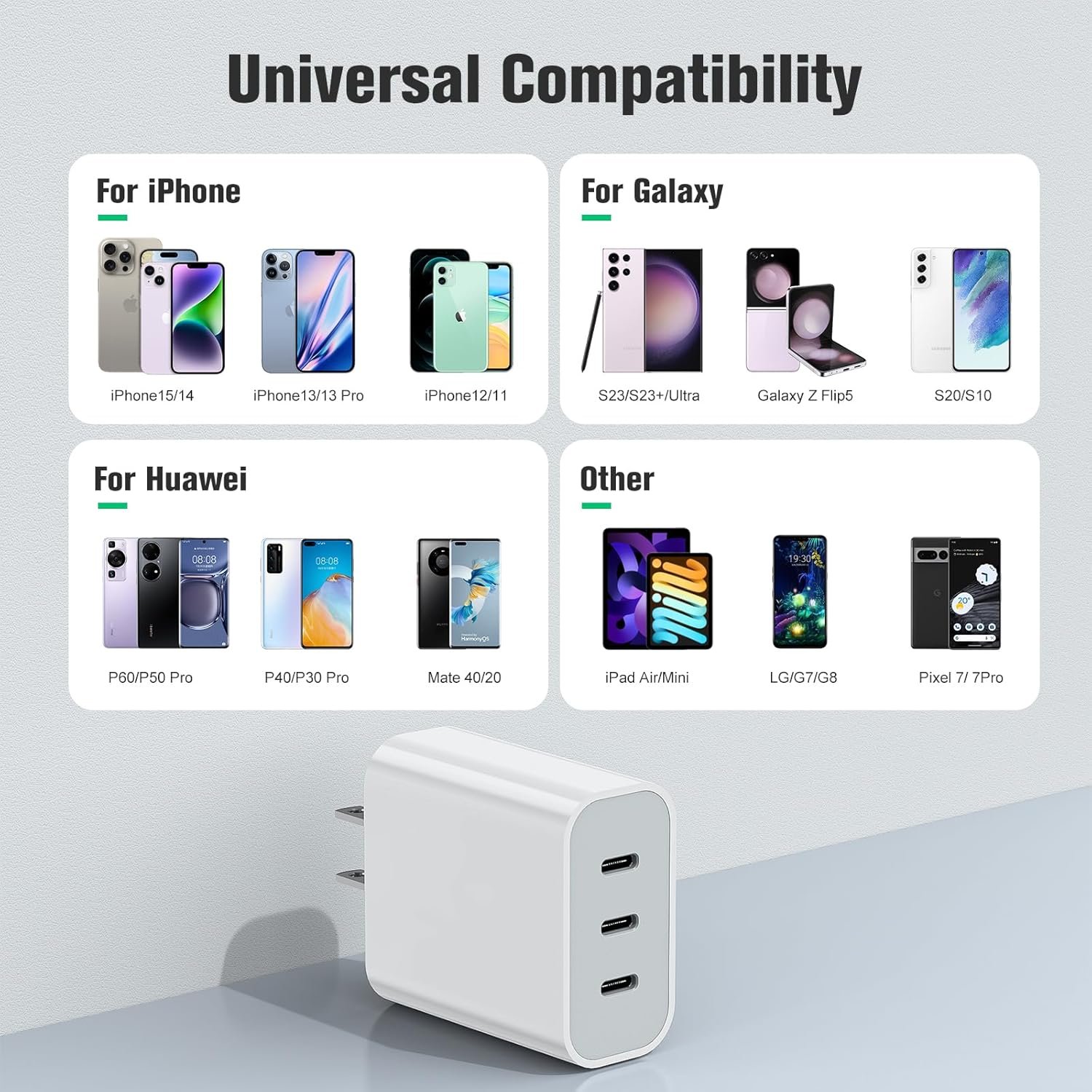 USB C Charger, Amoner 35W 3-Port iPhone Fast Charger Block, iPhone Cube Adapter with PD 3.0 Power Delivery Compatible with iPhone 16/16 Pro/15/14/13/12/11/SE/XS, Galaxy, Pixel 4/3 and More - Image 5