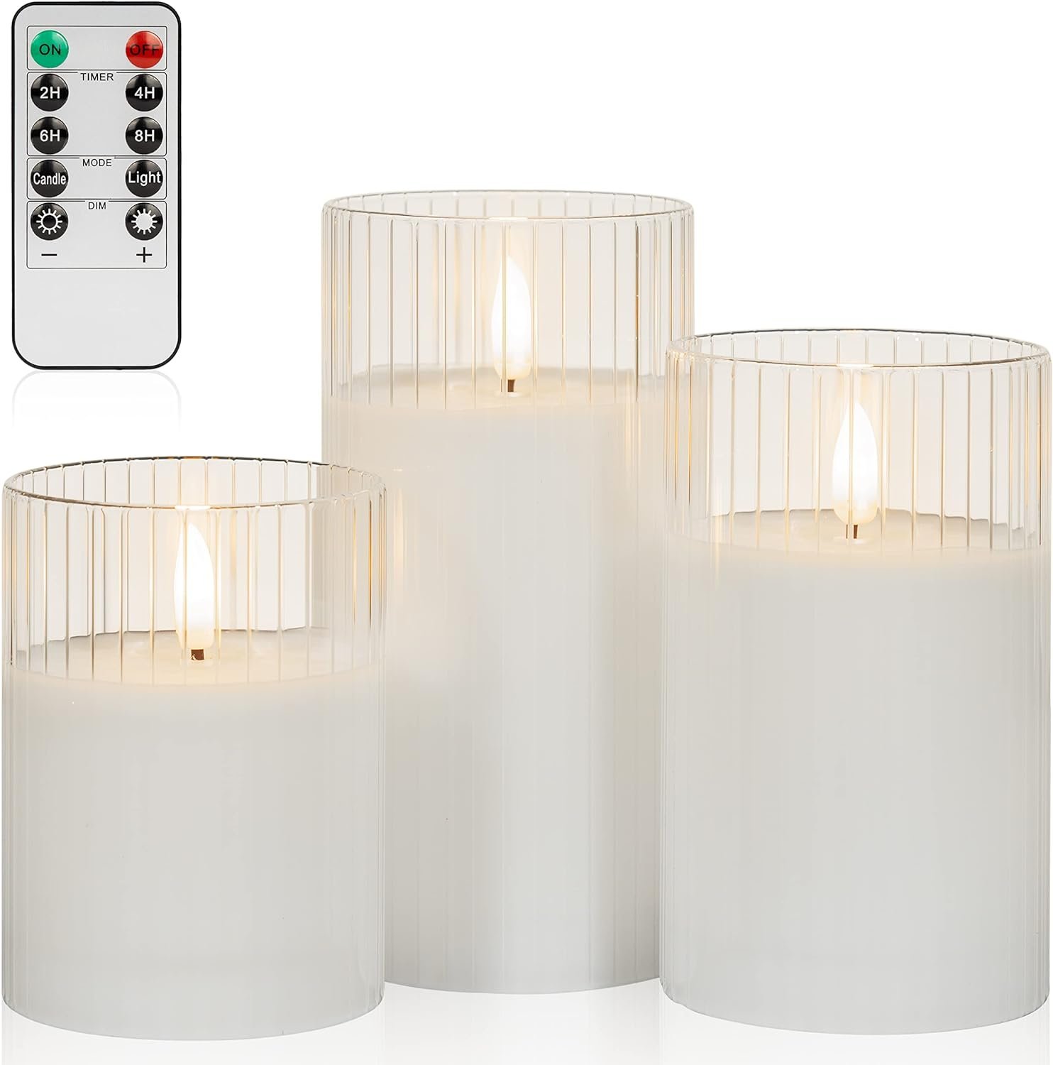 ANGELLOONG Clear Glass Flickering Flameless Candles Battery Operated with Remote Control, LED Pillar Candles with Timer, Romantic Candles for Bathroom Home Decor, Set of 3 - Image 2