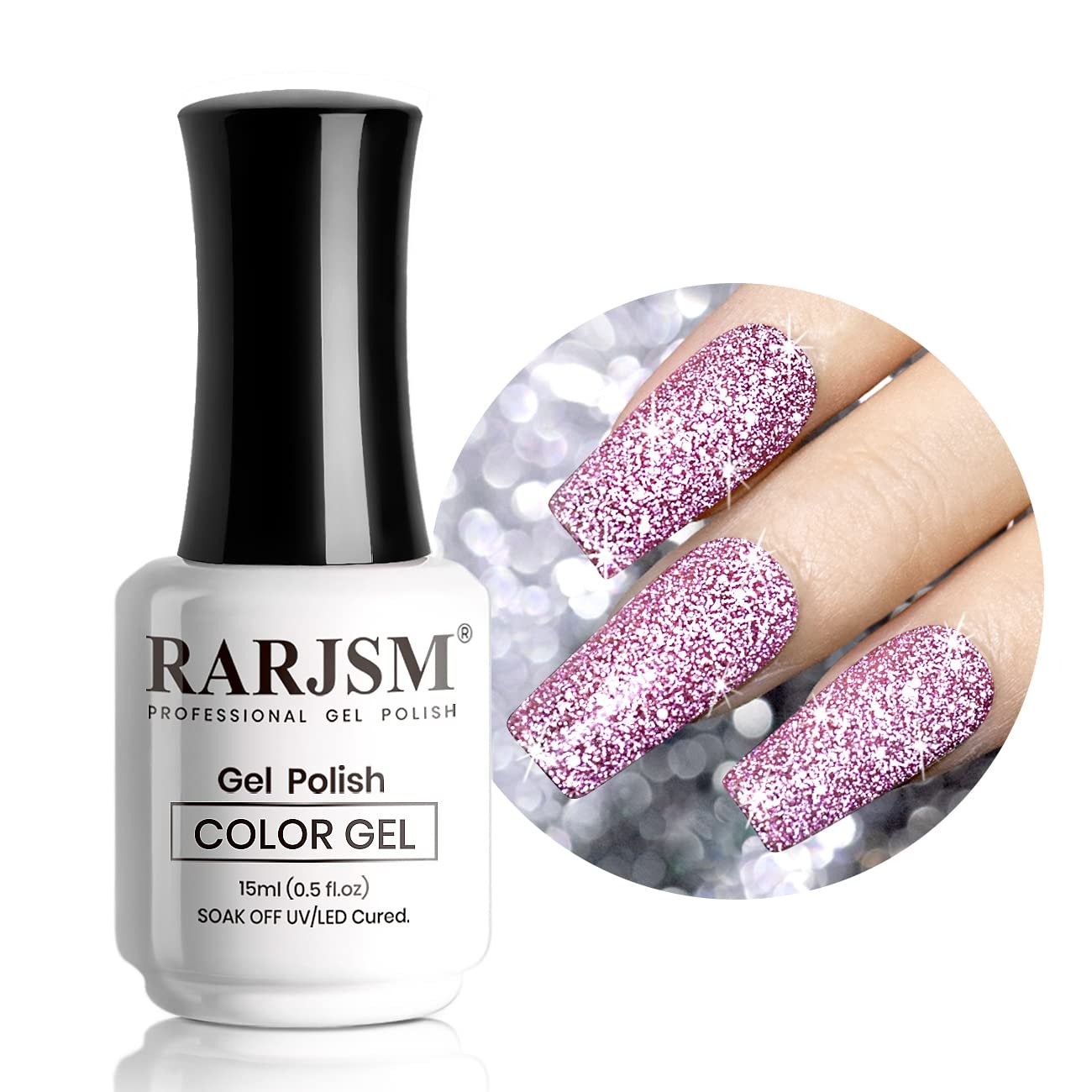 RARJSM Reflective Glitter Gel Nail Polish,Pink Sparkle Gel Nail Polish,Flash Diamond Gel Polish Soak off UV LED Curing Requires 15ml Single Bottle for Home Salon Diy Nail Manicure Decoration - Image 2