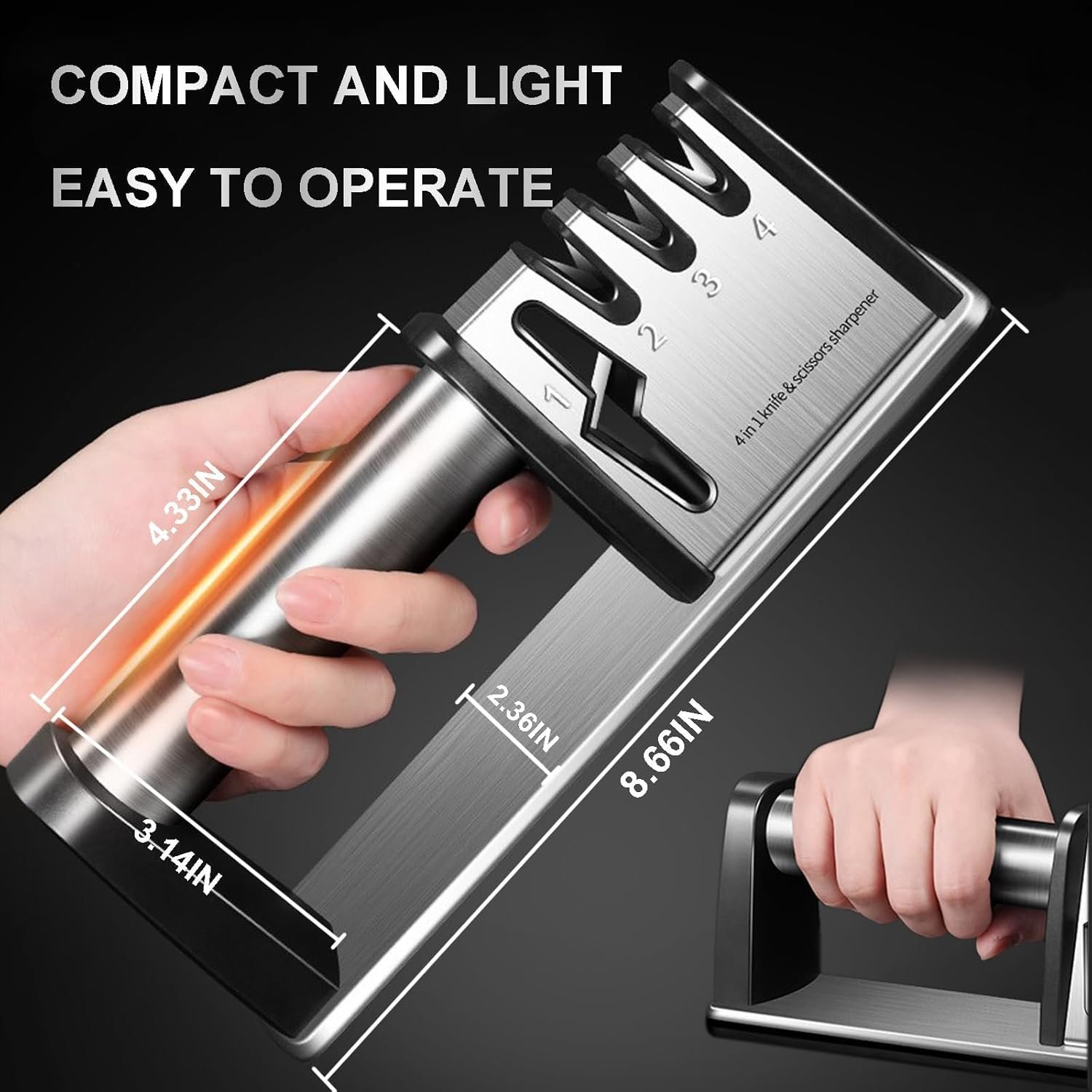 Knife Sharpener, 4 in 1 Kitchen Blade and Scissors Sharpening Tool, Powerful Professional Chef's Kitchen Knife Accessories, Chef Knife Sharpener - Image 8