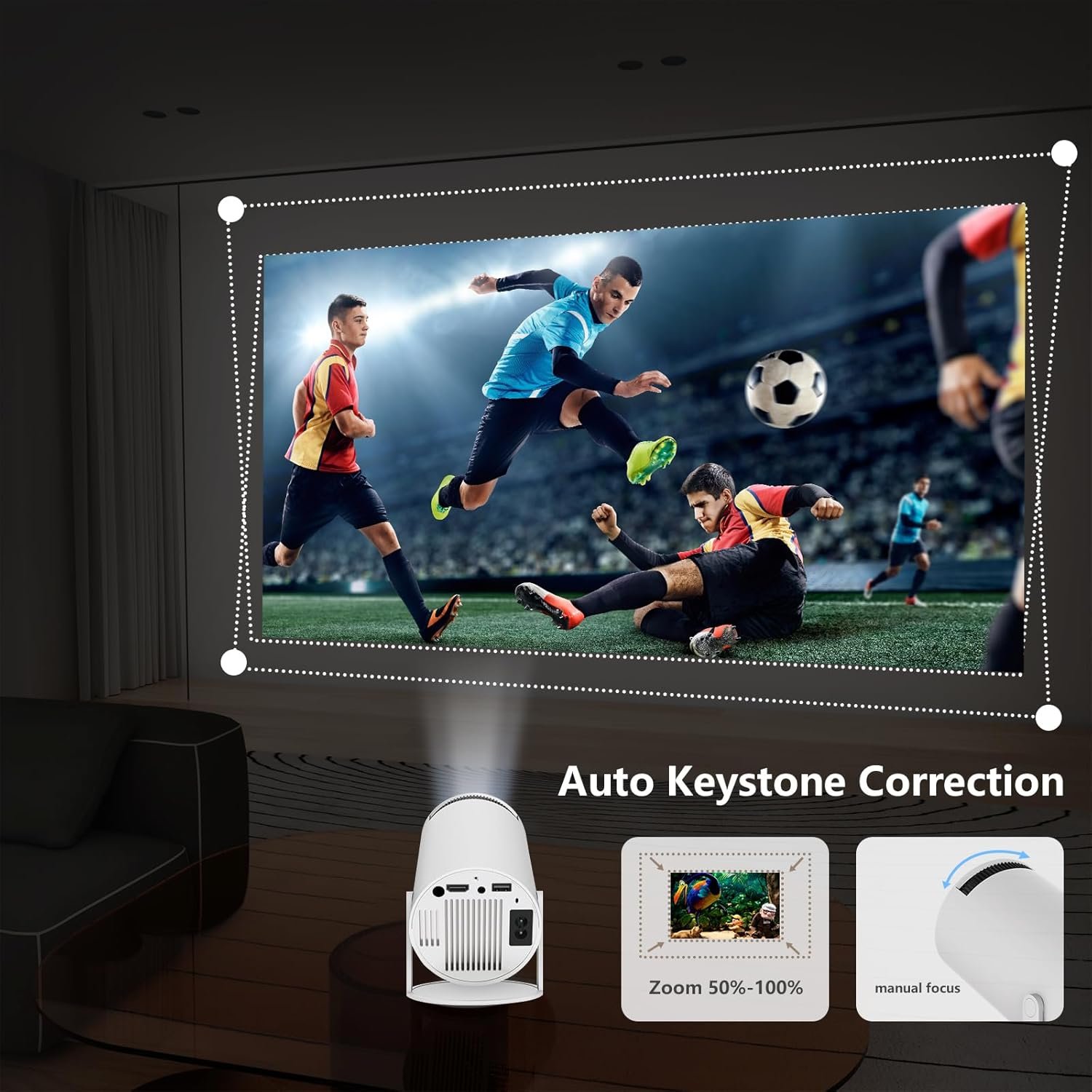 Mini Projector Android 11.0, WiFi Bluetooth 1080P Support Smart Projector, Auto Keystone, 180 Degree Rotation, Home Video Projector, Compatible with Smartphone, HDMI,USB,Fire Stick, PS5 - Image 6