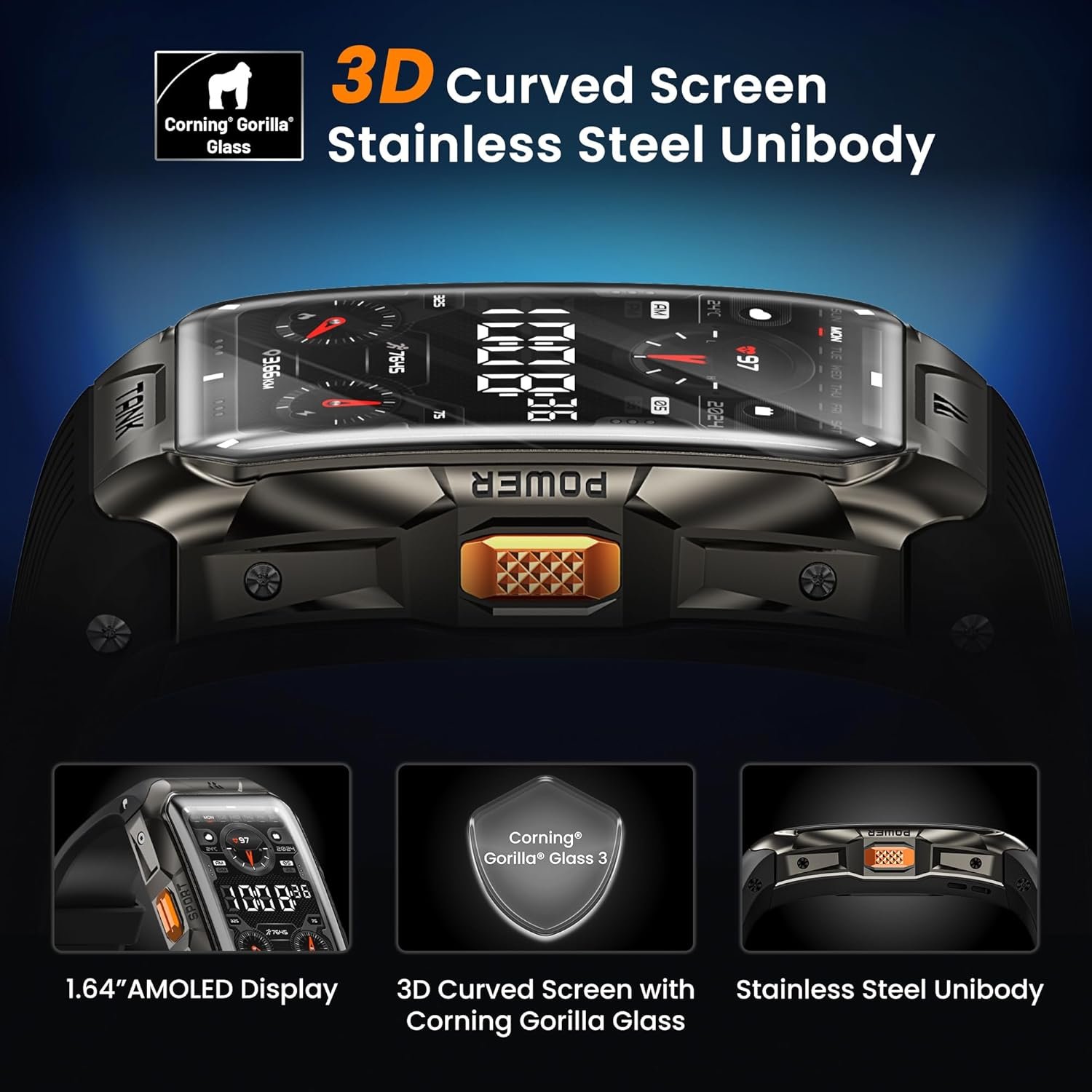 GPS Smart watch for Men Women, 3D Curved Glass, Full Stainless Steel Body, 6 Satellite Positioning, Compass, 100M Waterproof, Answer/Make Call, 1.64" AMOLED Screen, Compatible for Android iOS - Image 4