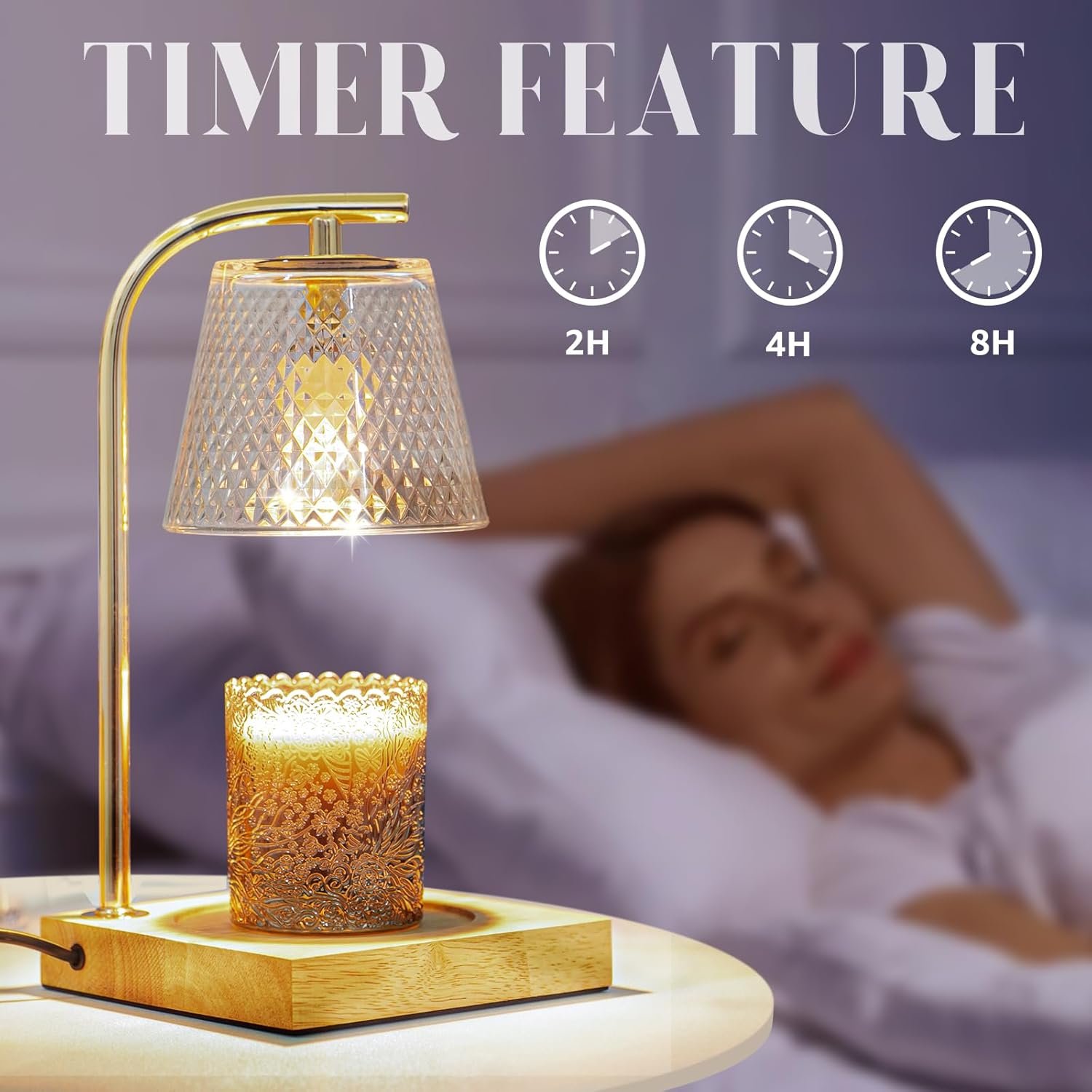 Mocalido Candle Warmer Lamp with Timer, Dimmable Electric Candle Warmers, Christmas Birthday Gifts for Women Mom, Candle Top Melting, Glass Candle Heater Lamp for Scented Jar Candle, Clear - Image 4