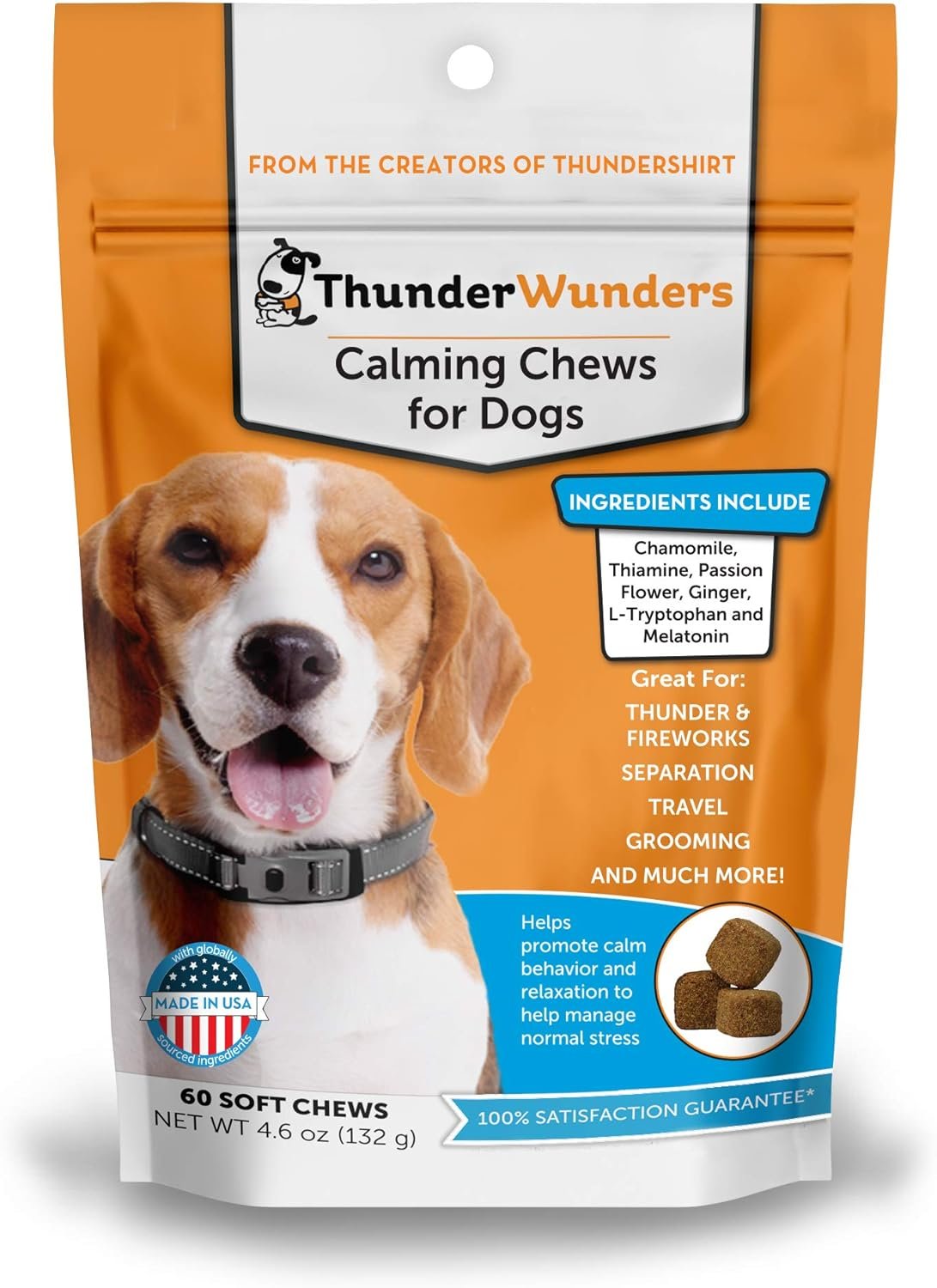 ThunderWunders Dog Calming Chews | Thiamine, L-Tryptophan, Melatonin and Ginger | Can Help Relieve Stress from Separation, Storms, Fireworks & Travel (60 Count) - Image 2