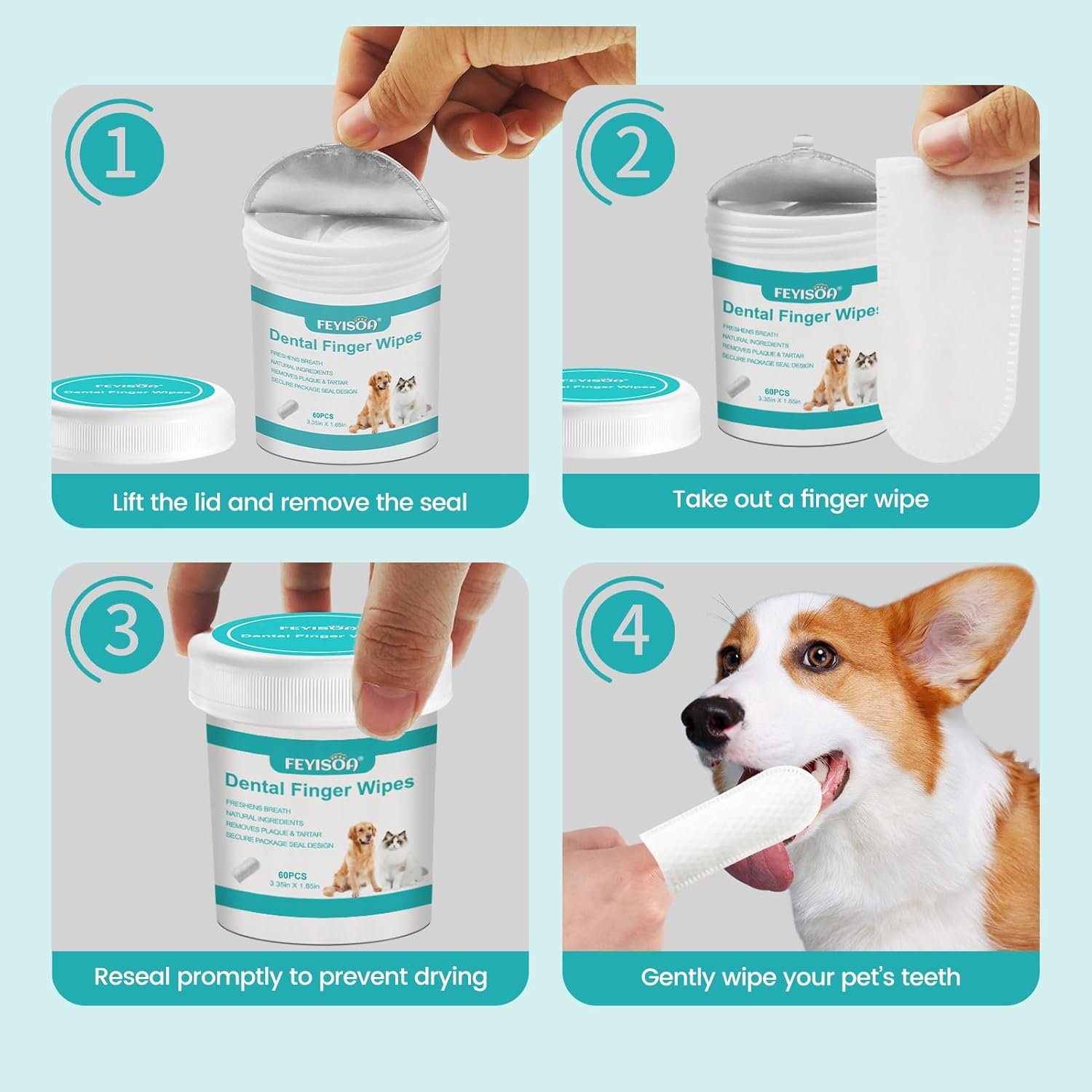 pet Dental Wipes, Dog Teeth Cleaning Wipes, cat Dental Finger Wipes, Green Tea Extract Wipes, pet Oral Health Wipes, Vet-Approved pet Wipes, Double-Sided pet Wipes. - Image 8
