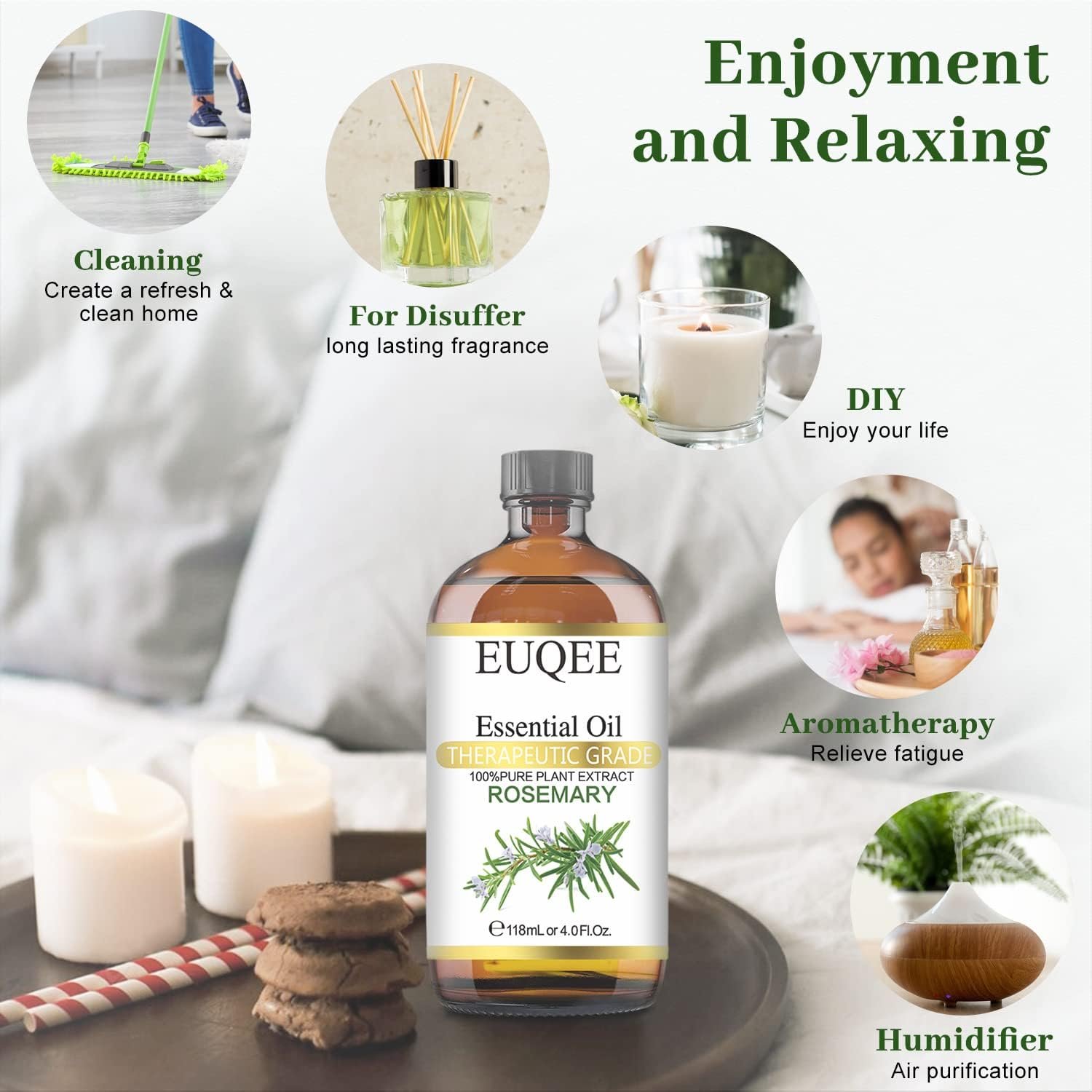 EUQEE Rosemary Essential Oil 118ml Pure Rosemary Oil with Glass Dropper for Aromatherapy, Diffuser, Soap & Candle Making - 4Fl.Oz - Image 4