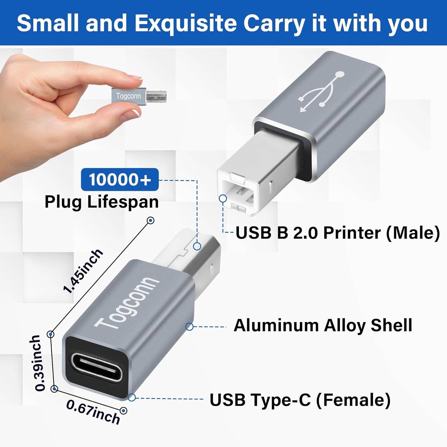 USB C to Printer Adapter (2 Pack), USB Type-C Female to USB-B Male MIDI Converter Connector, Support Data Sync, Compatible with Electric Piano, Printer, Scanner and More-Grey - Image 3