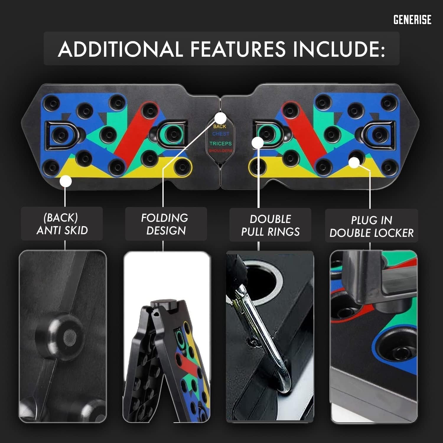 Push Up Board 12 in 1 - Portable Folding Exercise Station for Chest, Back, Shoulders & Triceps | Includes Handles, Resistance Bands, Non-Slip Stickers & Storage Bag for Home or Gym Use - Image 5