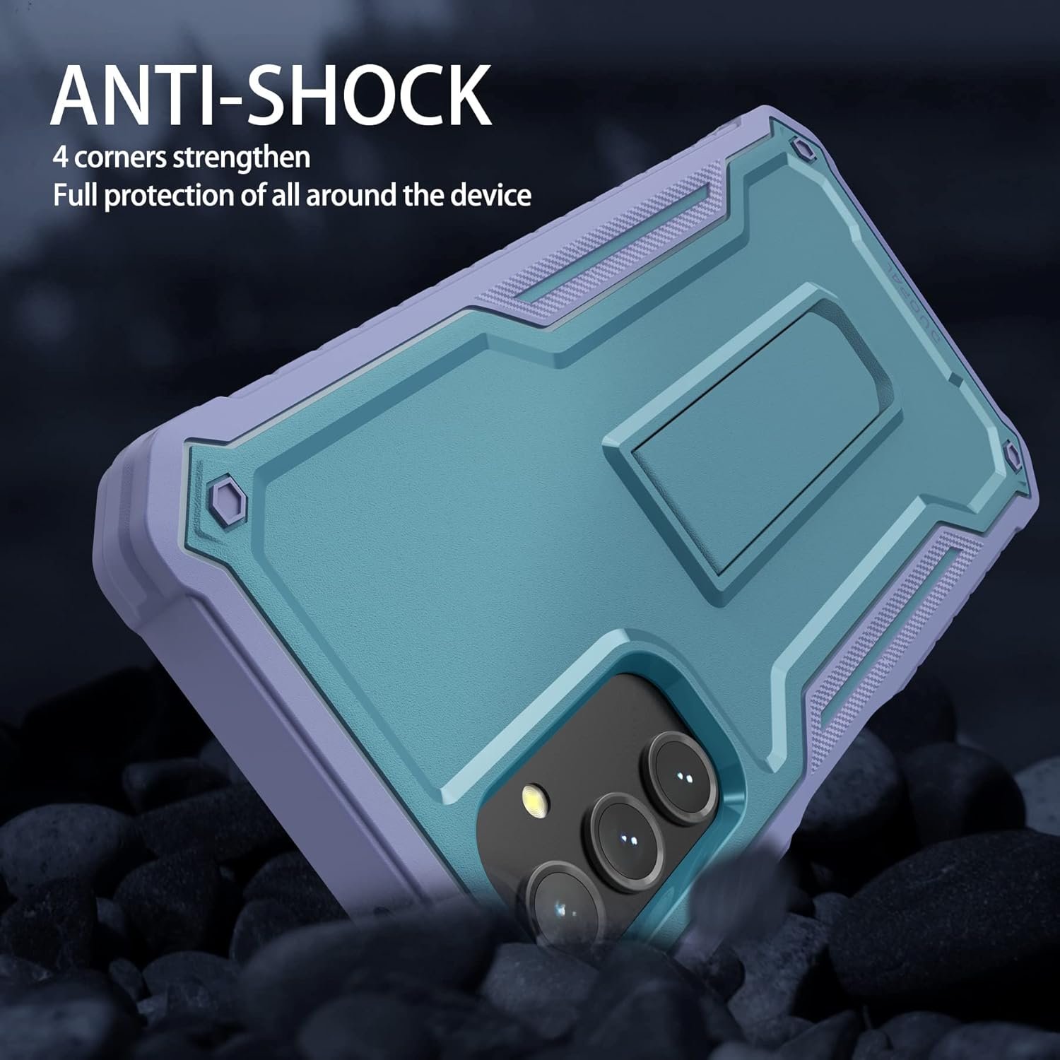 DUOPAL for Samsung Galaxy A14 Case, Military Grade Protection Shockproof Case with Tempered Glass HD Screen Protector and Kickstand Compatible with Galaxy A14 Phone 6.8 Inch (Purple Blue) - Image 6