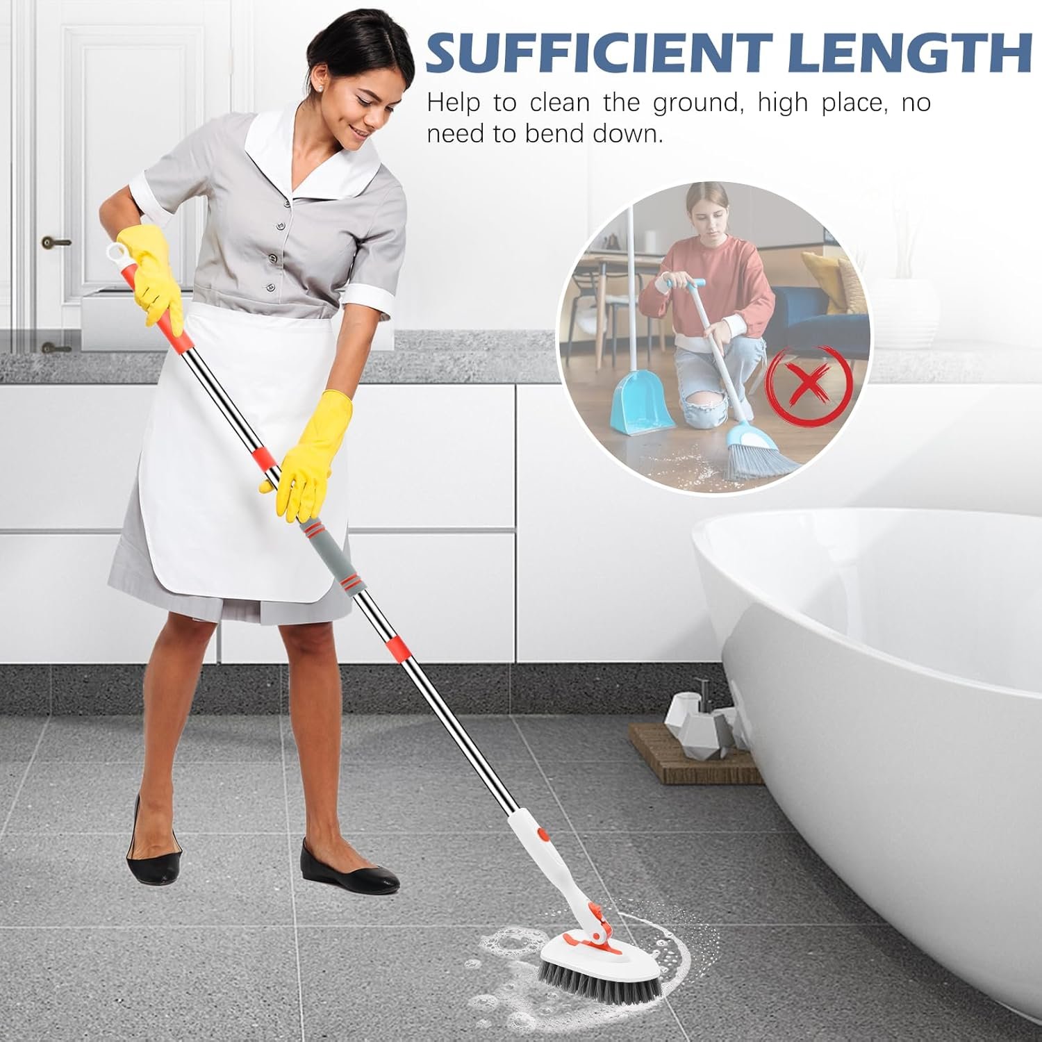 SetSail Floor Scrub Brush, 3-In-1 Tile Tub Floor Scrubber with 52-inch Adjustable Long Handle Shower Cleaner Brush and 3 Detachable Replacement Brush Heads for Cleaning Bathroom Kitchen Walls Tub Tile - Image 8