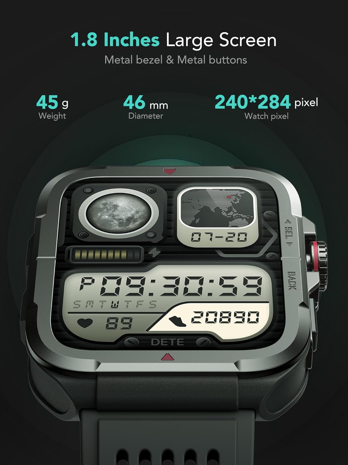 SKG R8 Smart Watch for Men Women (Answer/Make Call), 1.8" Military Smartwatch for Android iPhone with Alexa Built-in, IP68 Waterproof, Fitness Tracker with 100+ Sports Heart Rate/SpO2/Sleep Monitor - Image 3