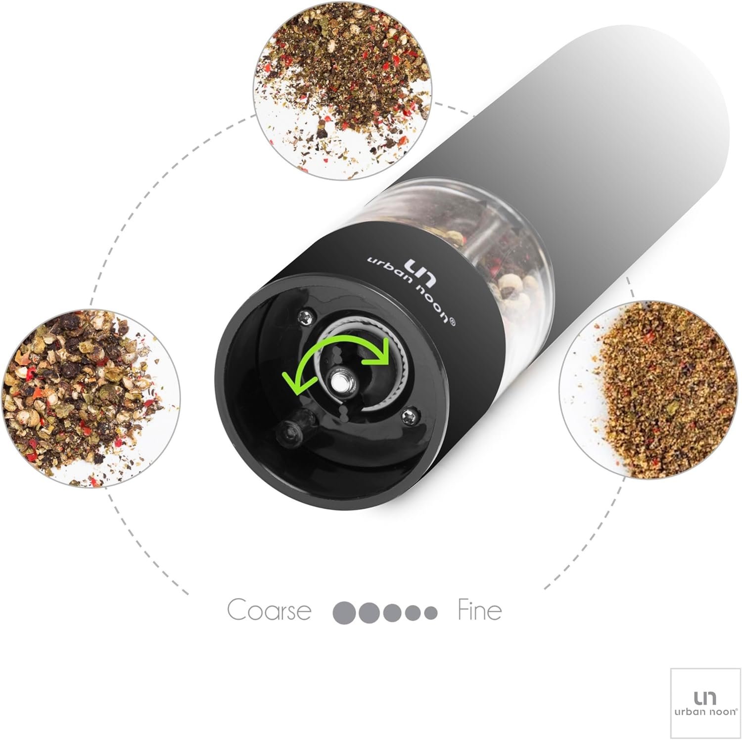 Electric Salt and Pepper Grinder Set - Battery Operated Stainless Steel Mill with Light (2 Black Mills) - Automatic One Handed Operation - Electronic Adjustable Shakers - Ceramic Grinders - Image 10