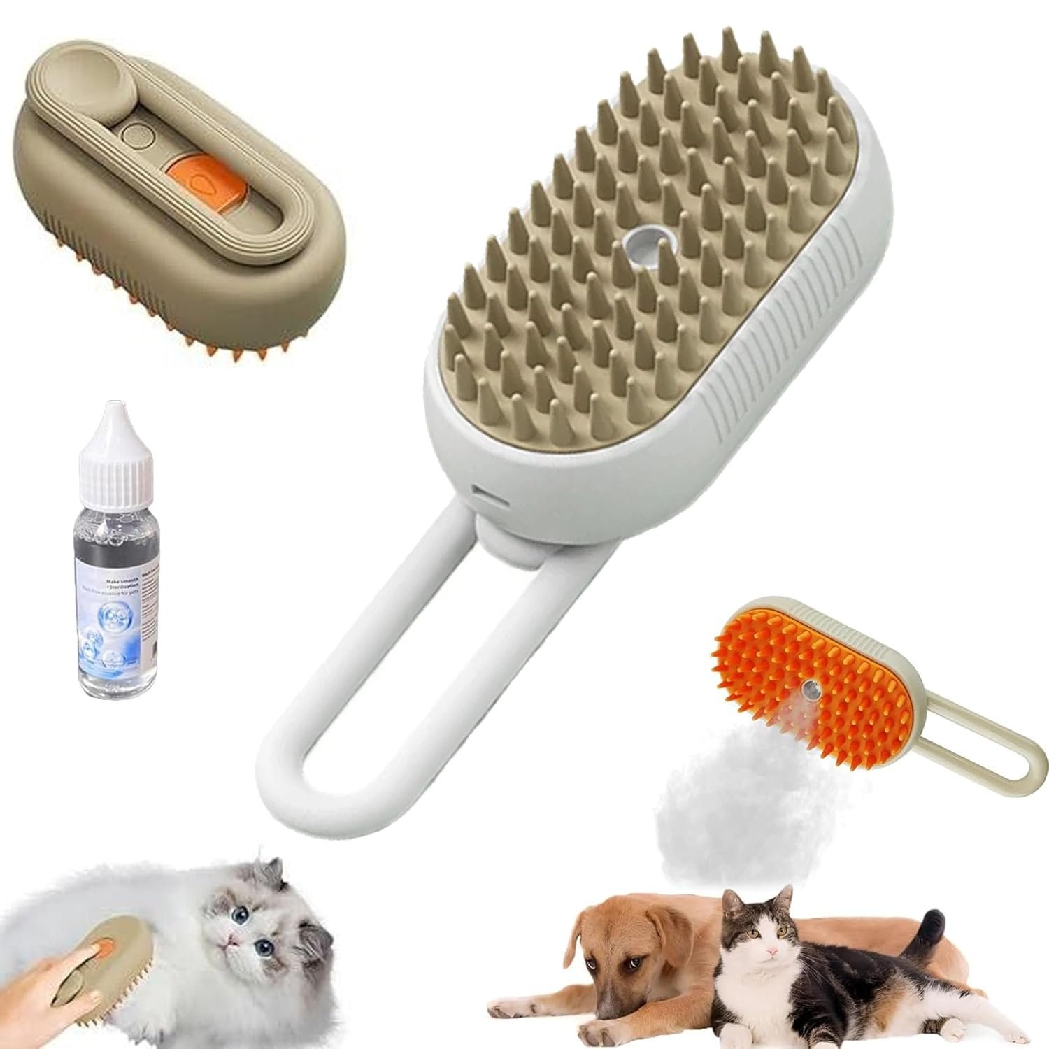 Cat Steam Brush - Cloud Care Cat Brush, Cloud Care Brush for Cats, 3 in 1 Water Dog Brush, Misting Cat Grooming Brush, Dog Brush with Water Steam, No More Fur Anywhere (White with Essence) - Image 2